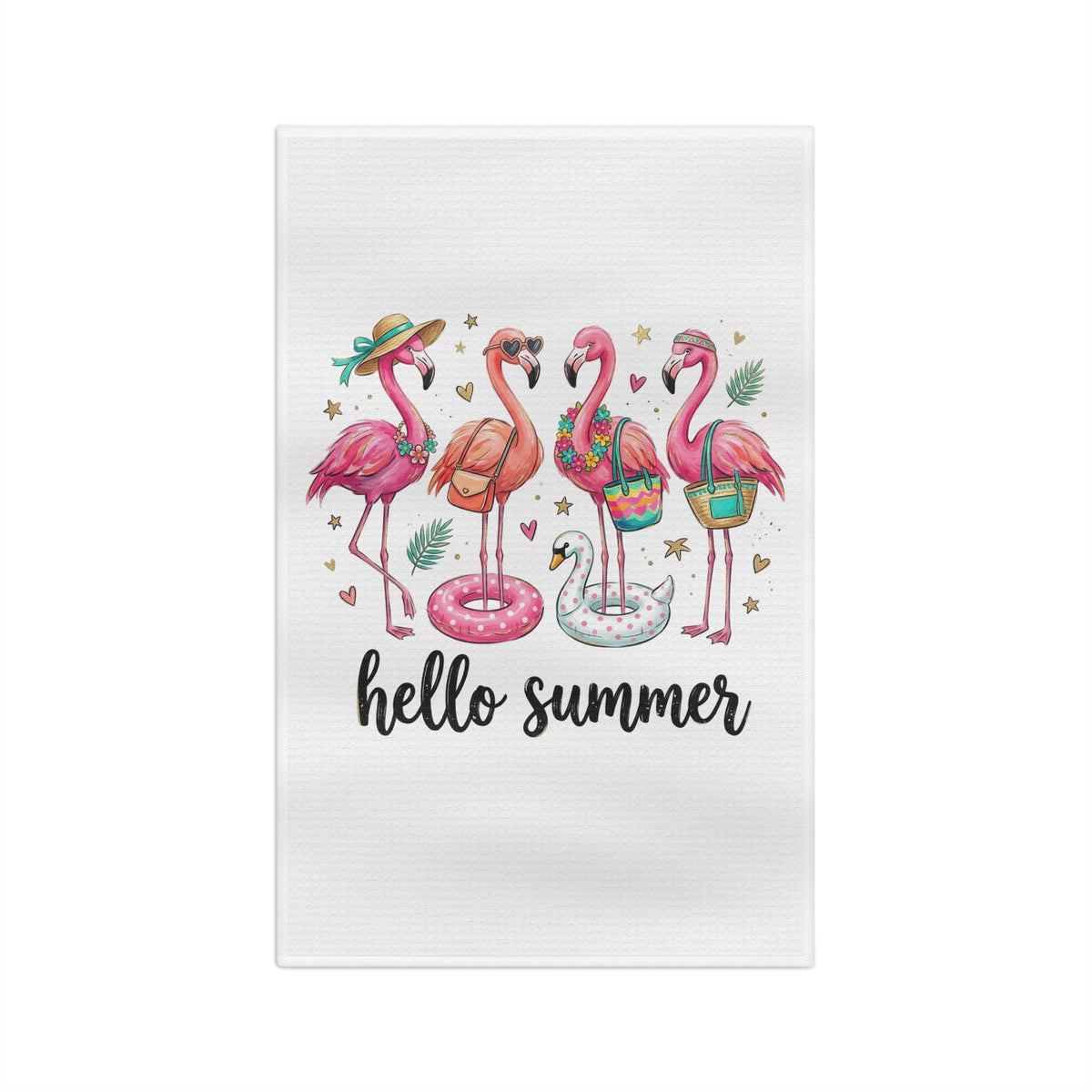 Hello Summer Flamingo Girls Microfiber Tea Towel — Cute Tropical Kitchen Towel