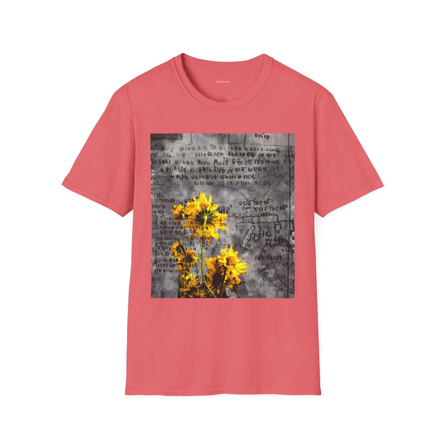 Yellow flowers with ancient symbols - Unisex Softstyle T-Shirt 100% Cotton Graphic
