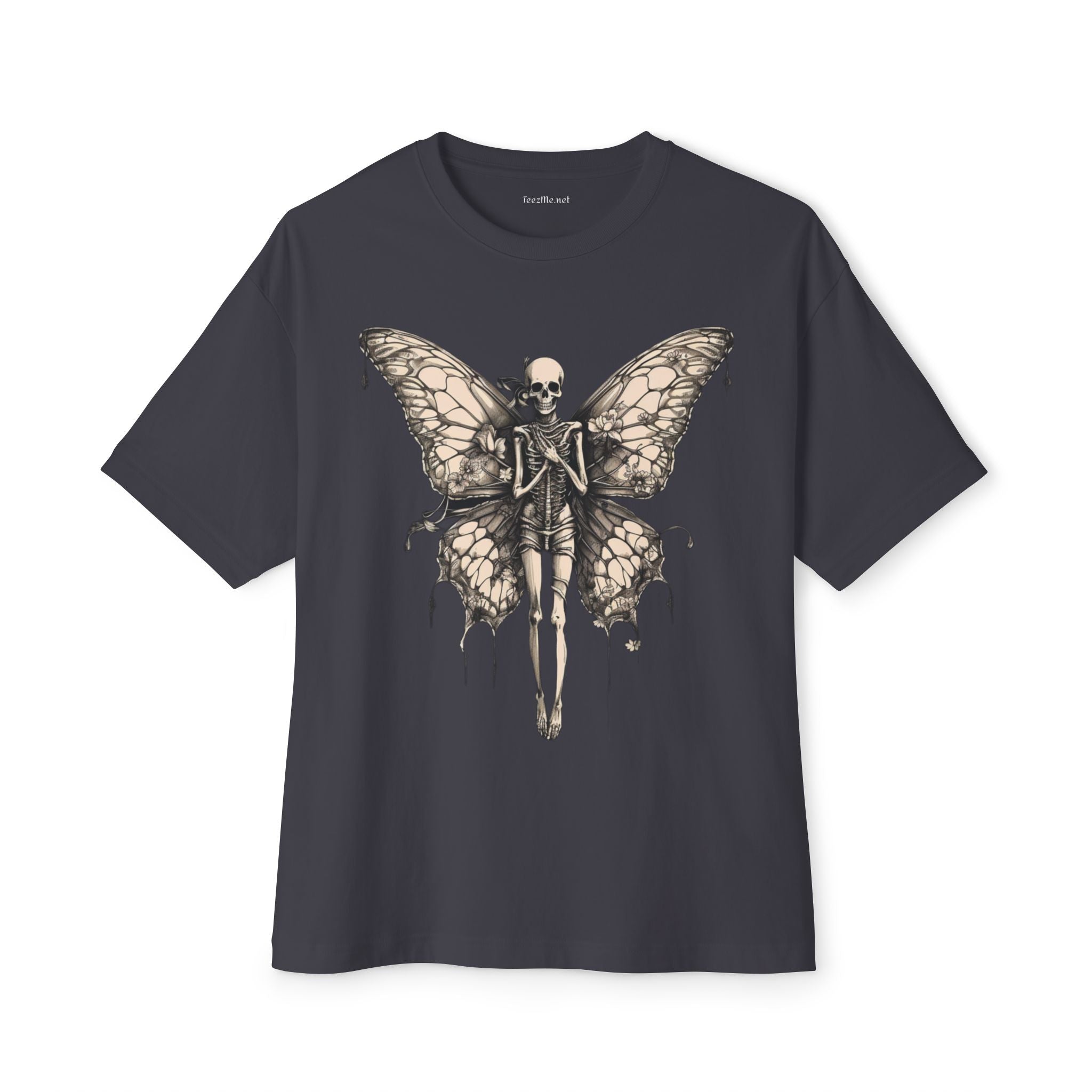 Gothic Skeleton Butterfly Minimalist Wings Unisex Oversized Boxy Tee