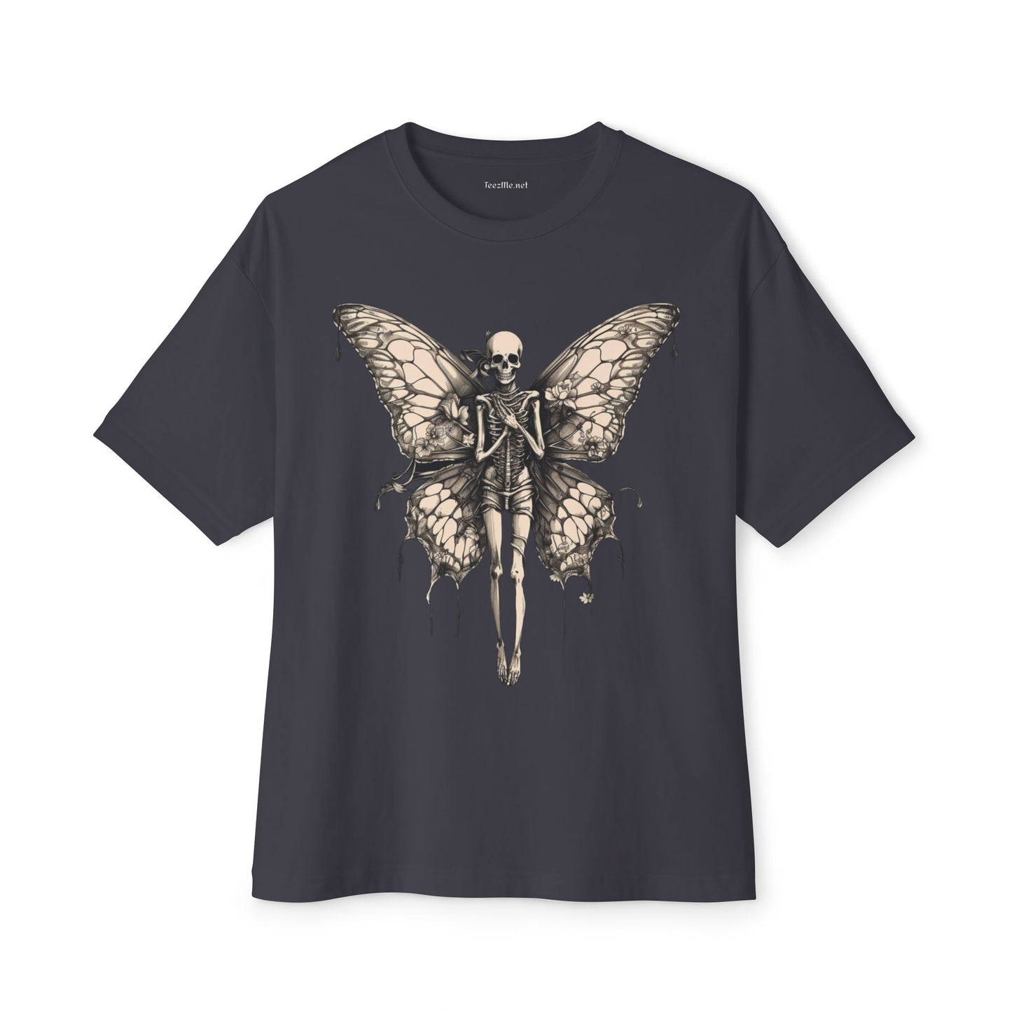 Gothic Skeleton Butterfly Minimalist Wings Unisex Oversized Boxy Tee