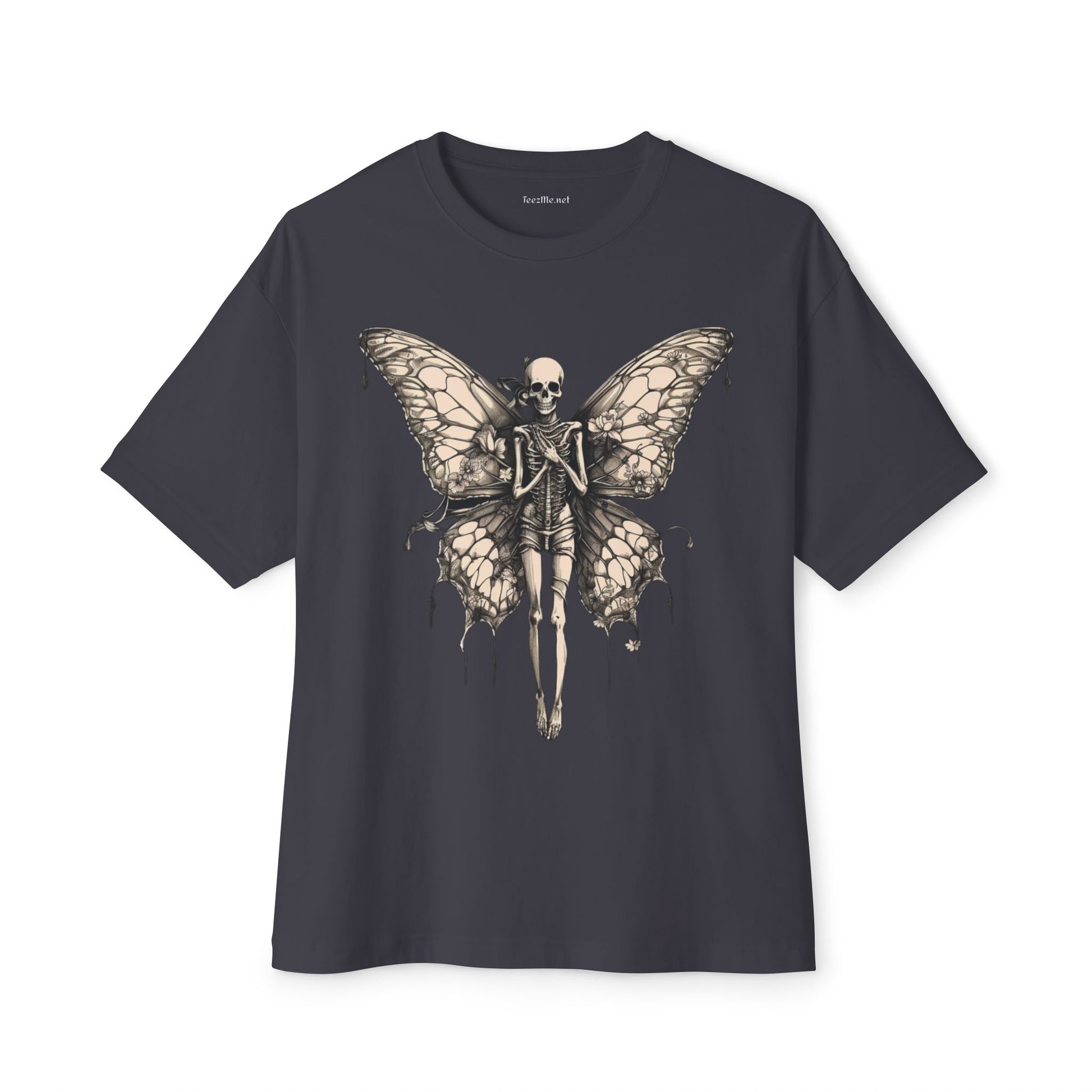 Gothic Skeleton Butterfly Minimalist Wings Unisex Oversized Boxy Tee