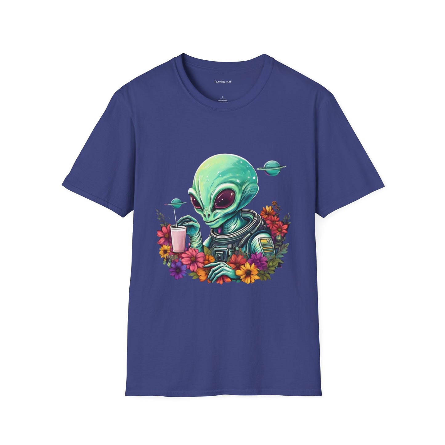 Alien Drinking in Space Unisex Softstyle T-Shirt 100% Cotton Graphic
