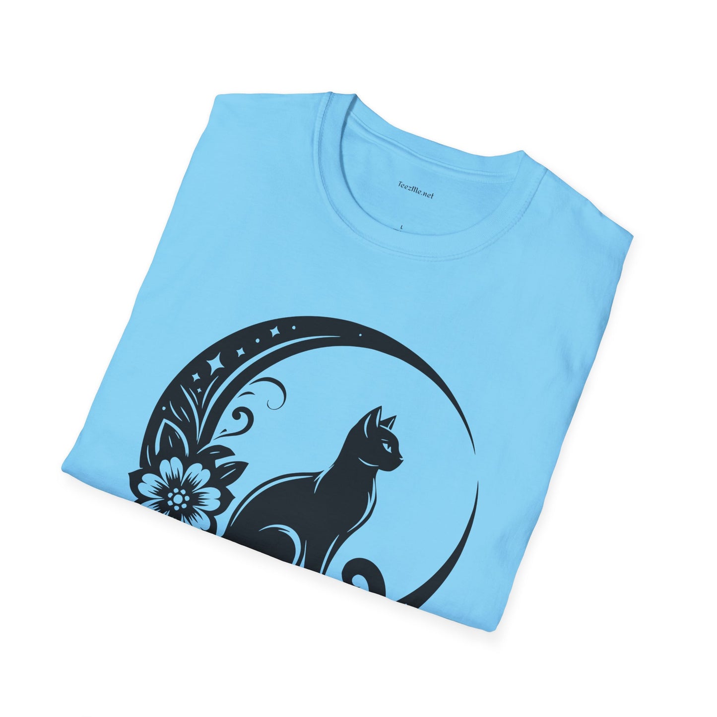 Crescent Moon Cat - Unisex Softstyle T-Shirt 100% Cotton Graphic