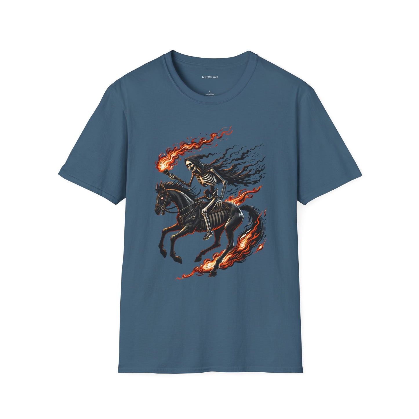 Skeleton Horse with Flame Unisex Softstyle T-Shirt 100% Cotton Graphic