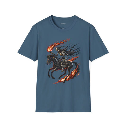 Skeleton Horse with Flame Unisex Softstyle T-Shirt 100% Cotton Graphic
