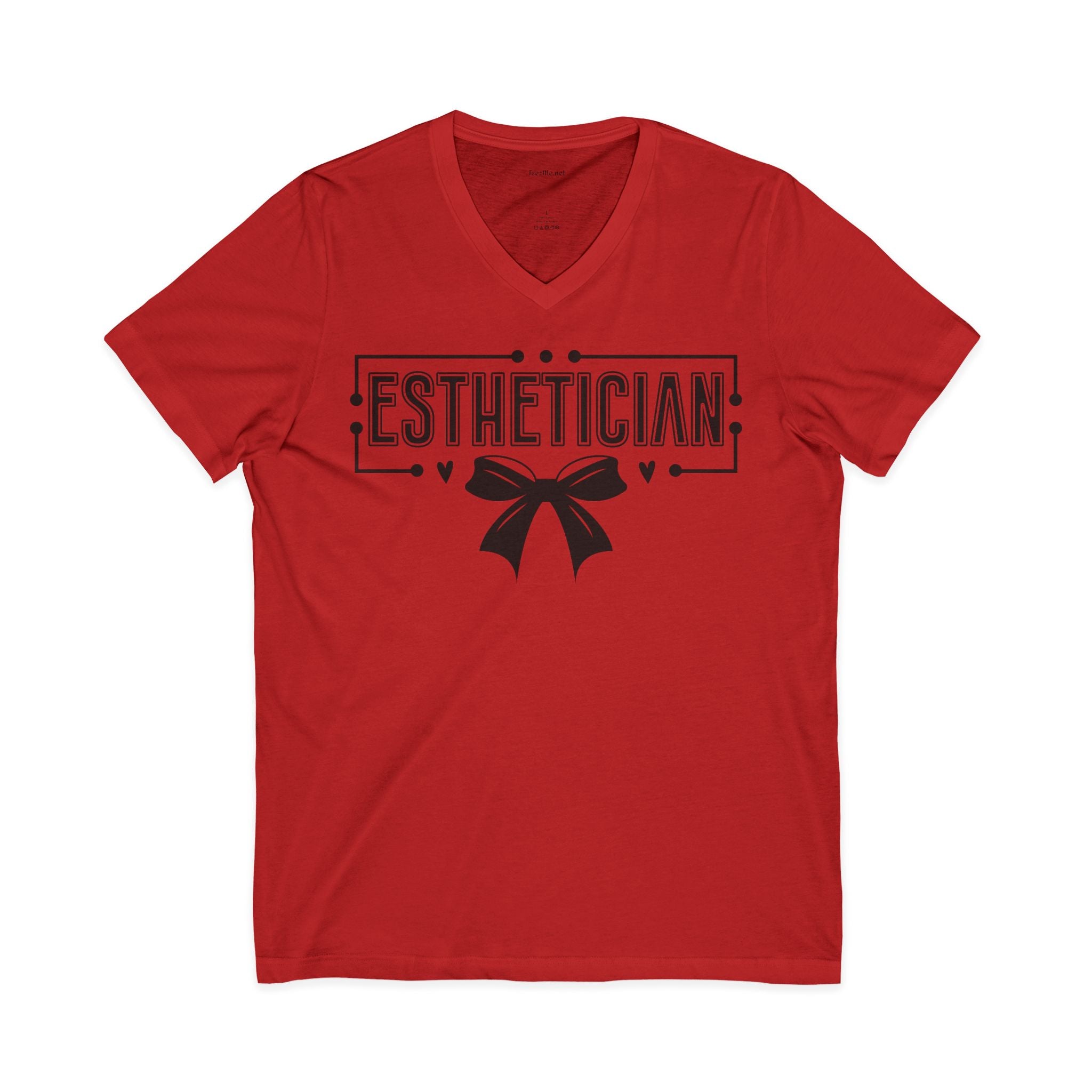 Esthetician with bow Unisex Jersey Short Sleeve V-Neck Tee