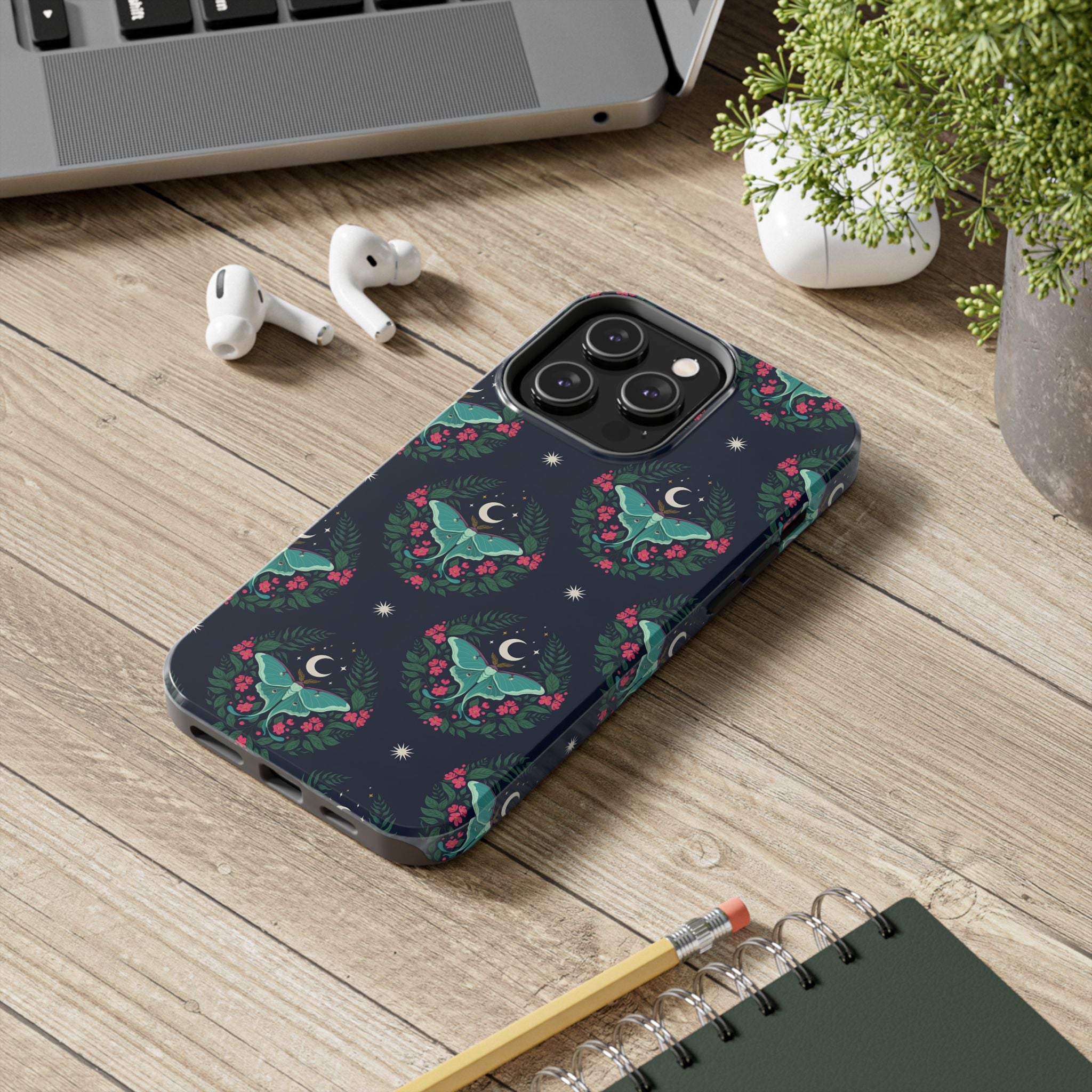 Moon Moth Tough Phone Case — Botanical Nightscape Protective Cover