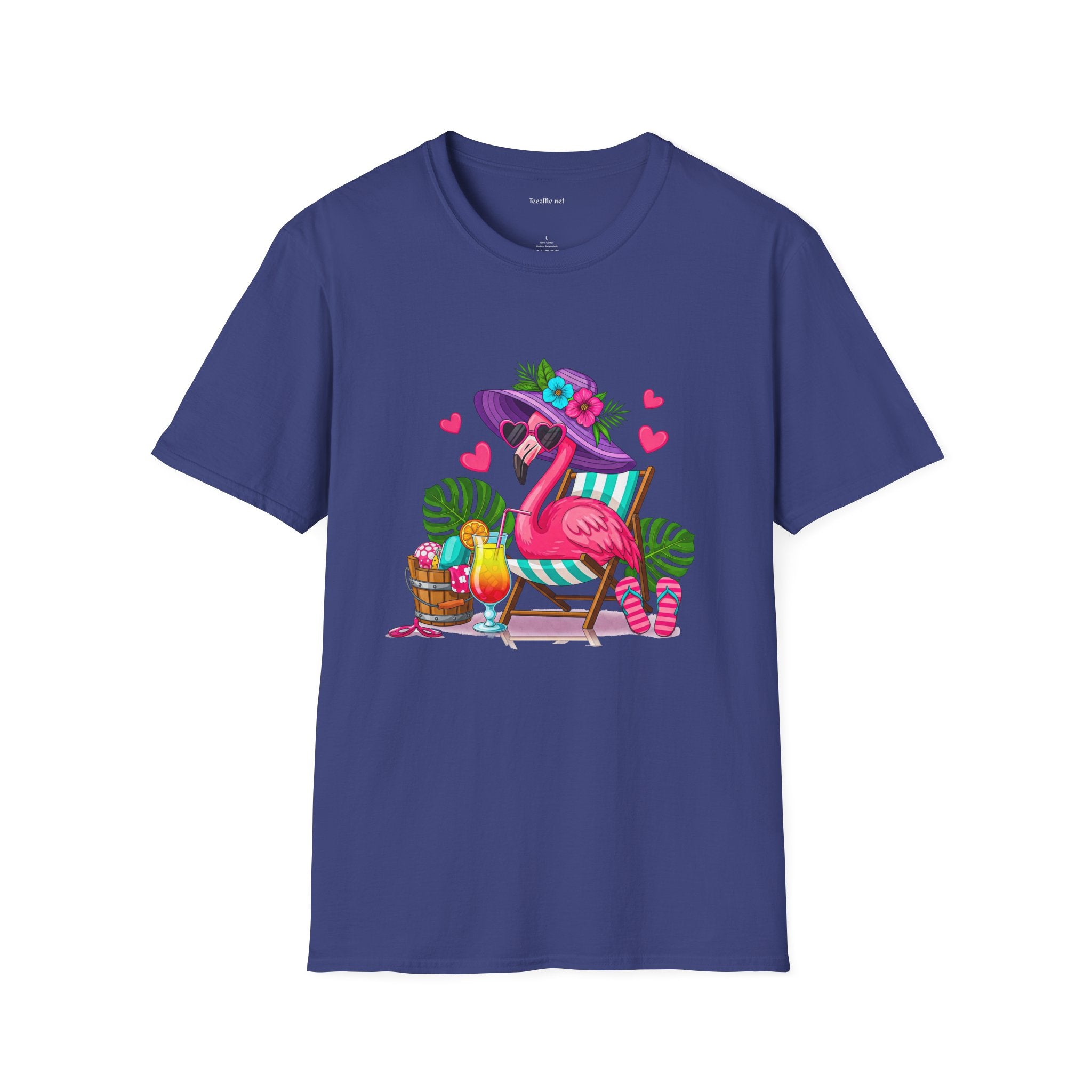 Chic Beach Flamingo Unisex Softstyle T-Shirt 100% Cotton Graphic