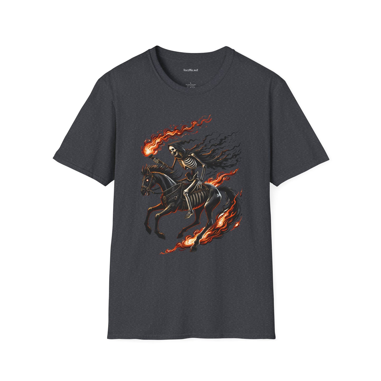 Skeleton Horse with Flame Unisex Softstyle T-Shirt 100% Cotton Graphic