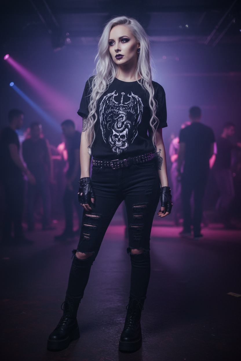 Skull & Serpent Graphic Tee — Gothic Dragon Wing Shirt