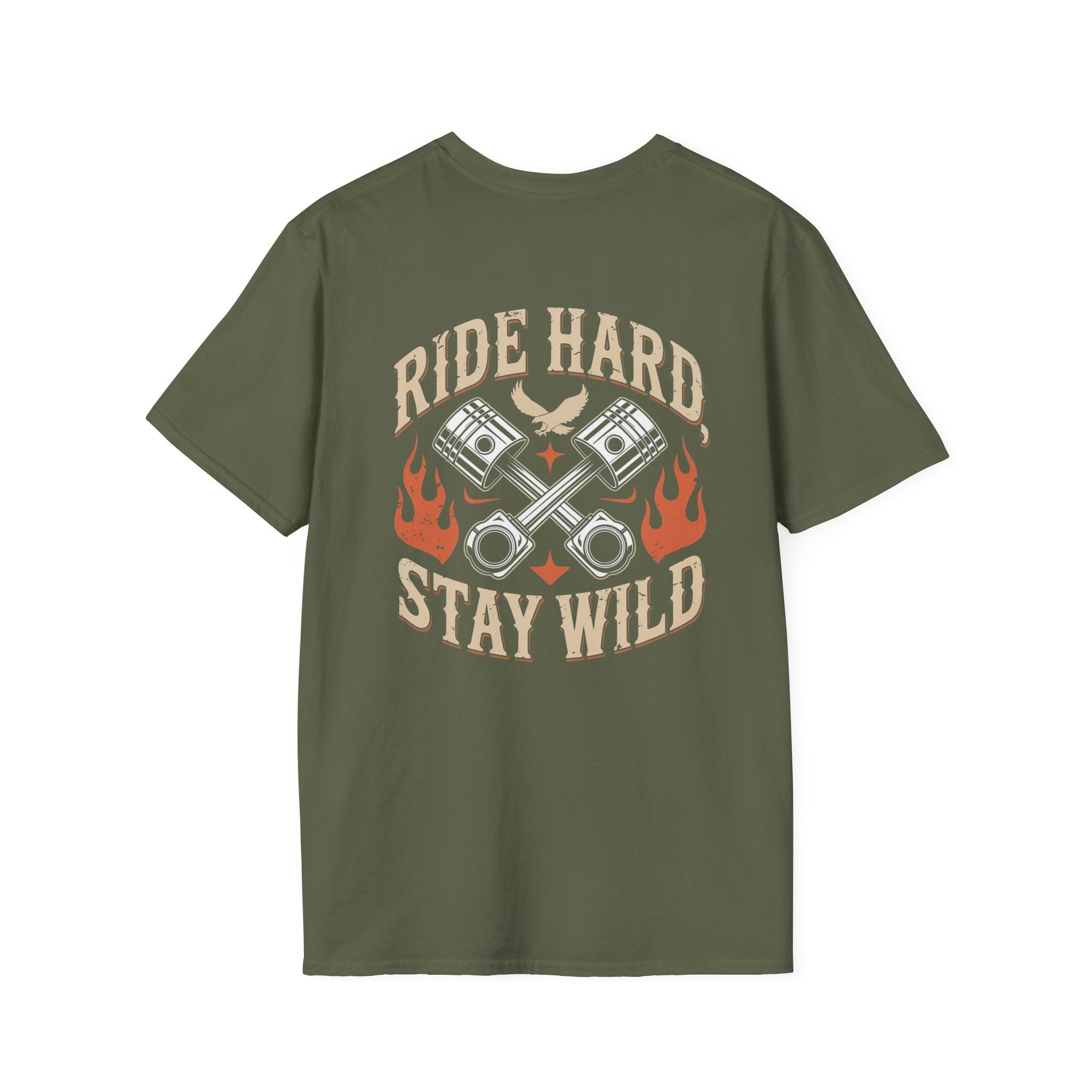 Ride Hard Stay Wild (printed on back) Unisex SoftStyle T-Shirt 100% Cotton Graphic