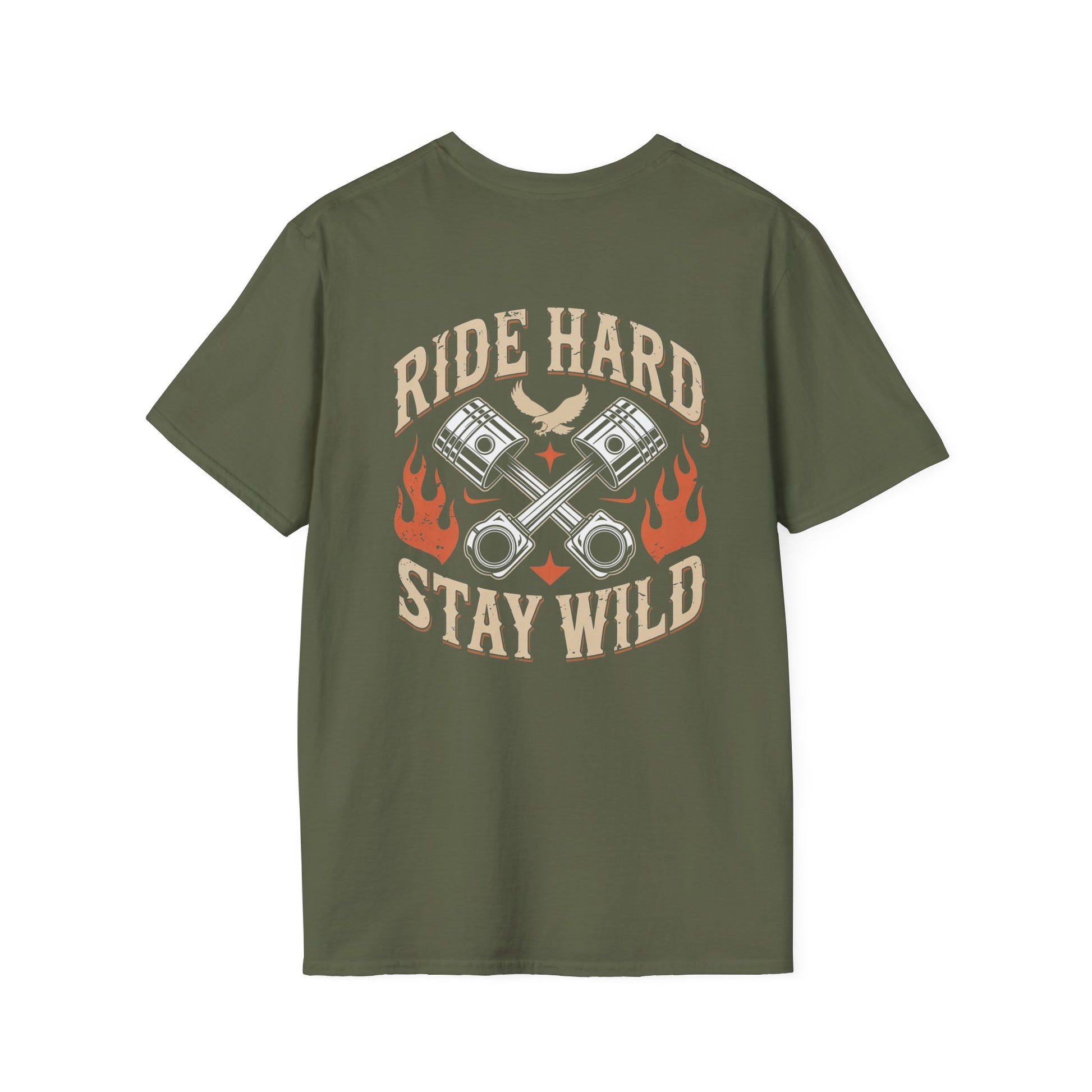 Ride Hard Stay Wild (printed on back) Unisex SoftStyle T-Shirt 100% Cotton Graphic