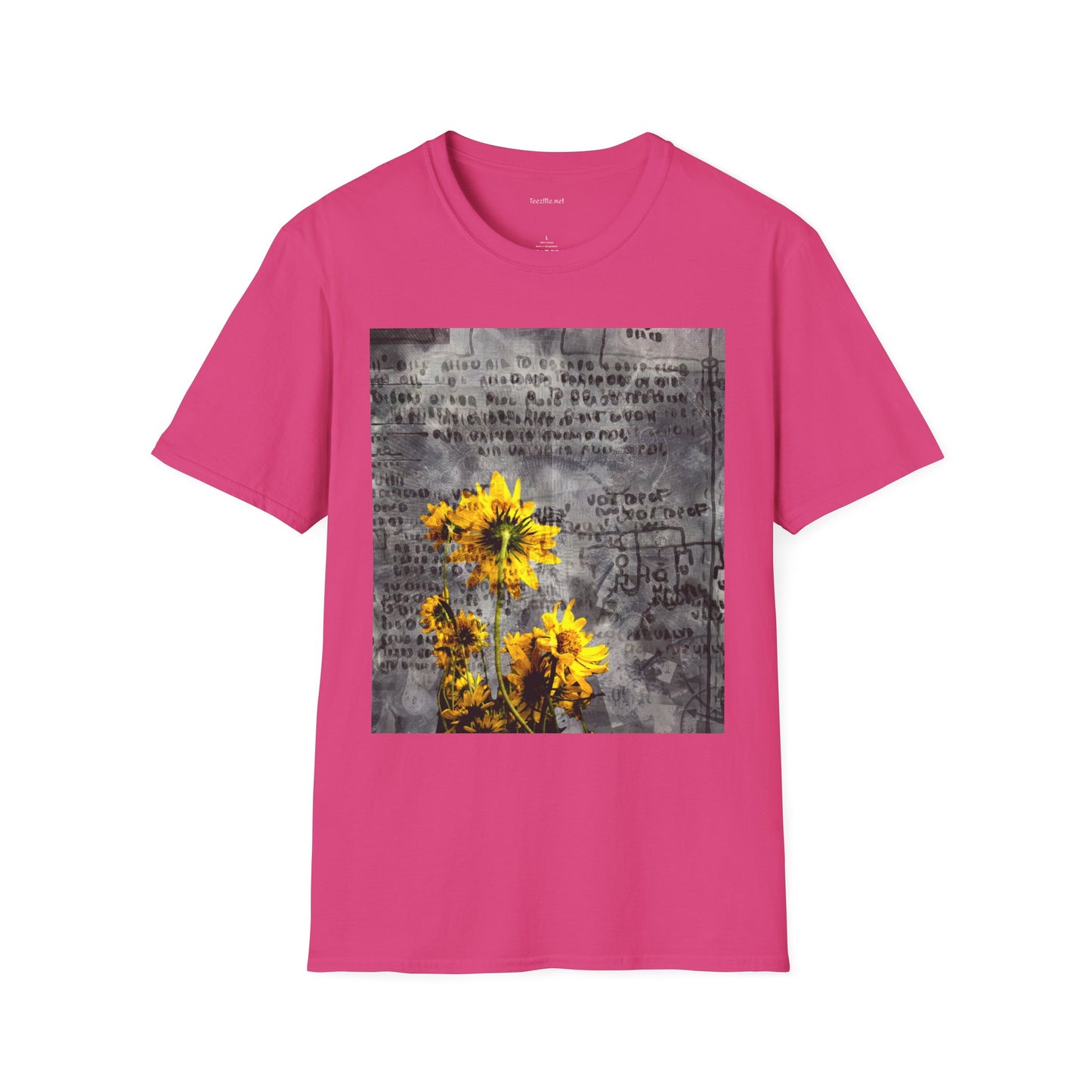 Yellow flowers with ancient symbols - Unisex Softstyle T-Shirt 100% Cotton Graphic