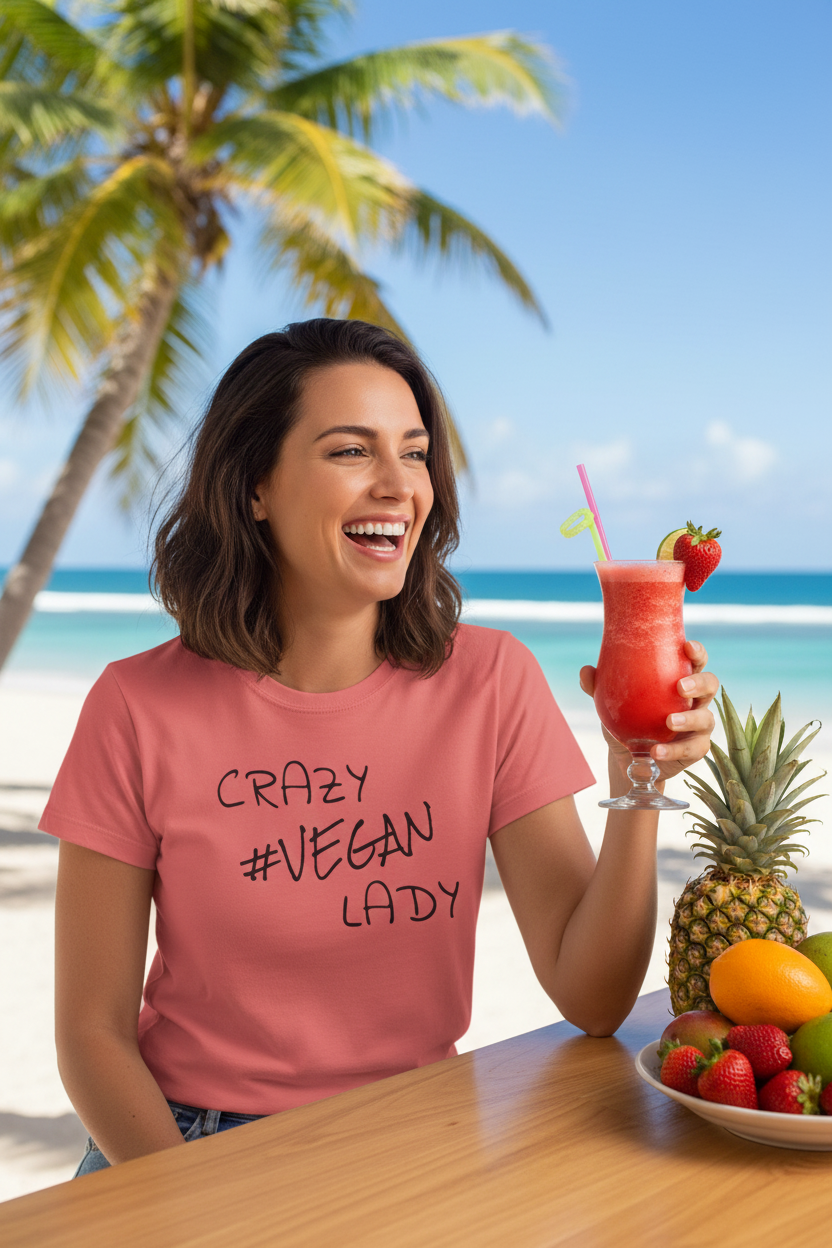 Crazy #Vegan Lady Unisex Softstyle T-Shirt 100% Cotton Graphic