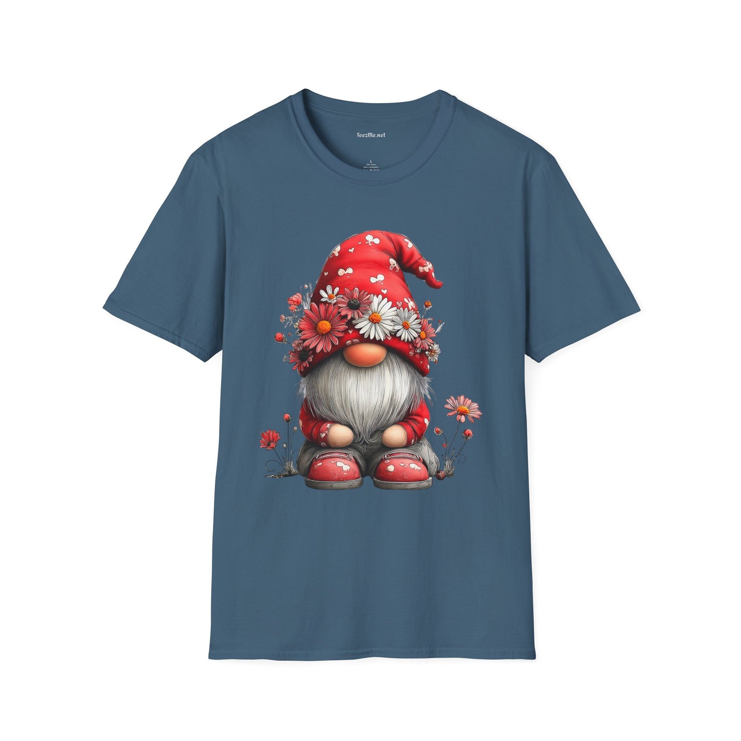 Floral Gnome Unisex SoftStyle T-Shirt 100% Cotton Graphic