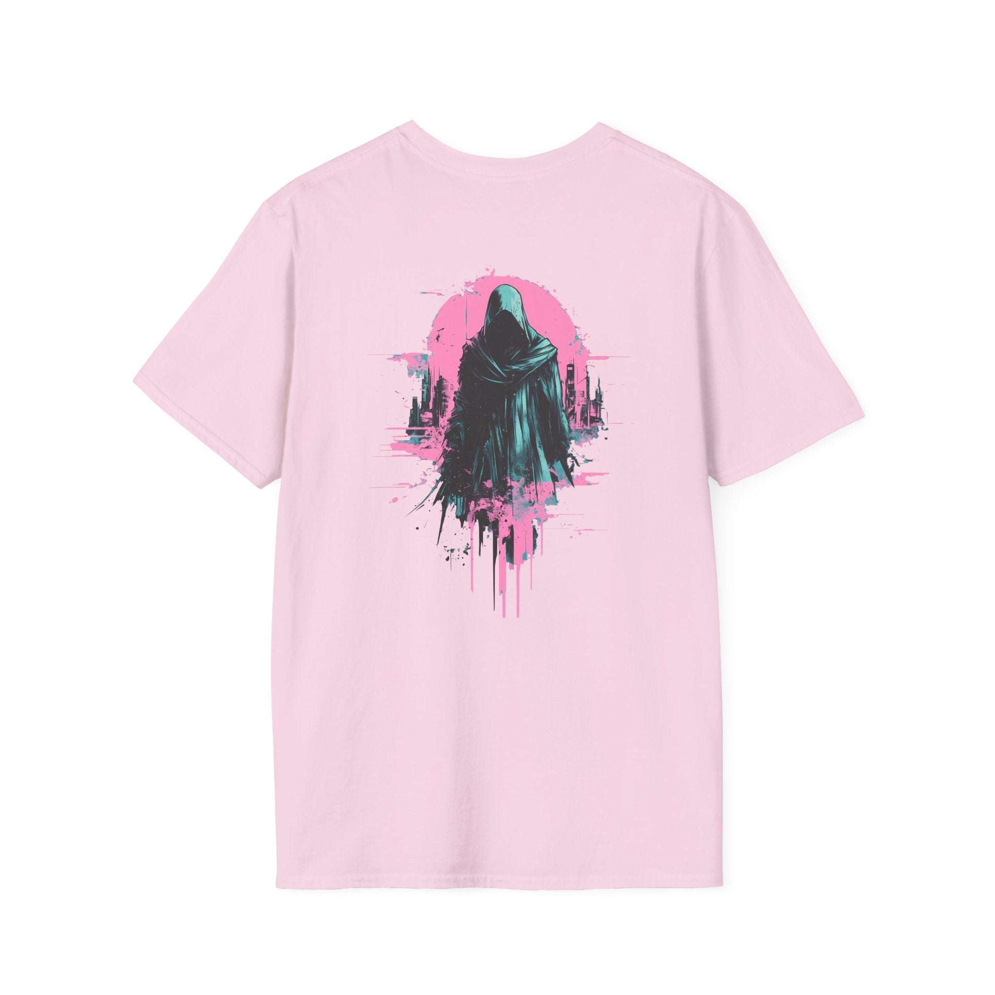 Reaper City Scape on back of Unisex Softstyle Graphic T-Shirt