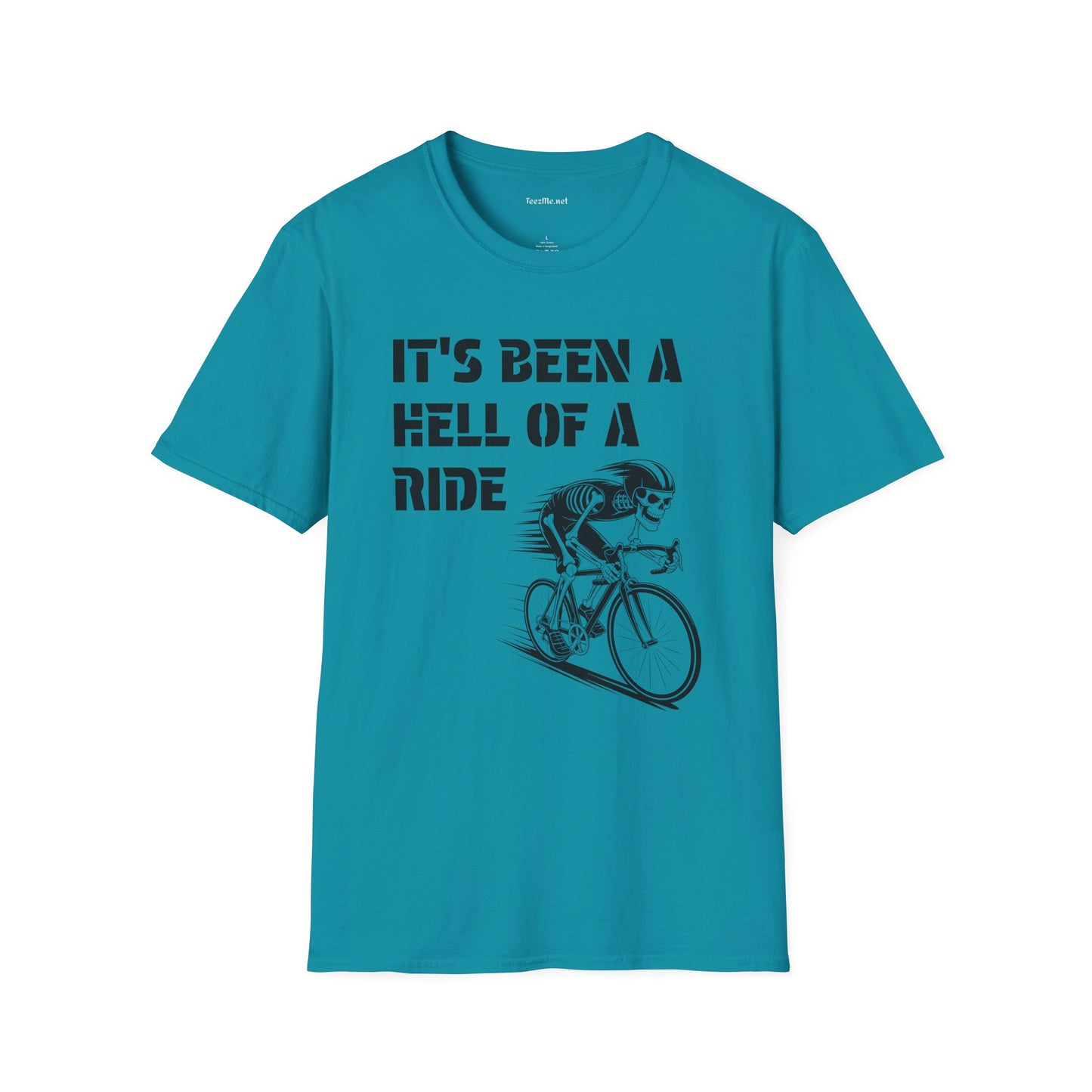 It's been a Hell of a Ride (skeleton on bicycle) Unisex Softstyle T-Shirt 100% Cotton Graphic