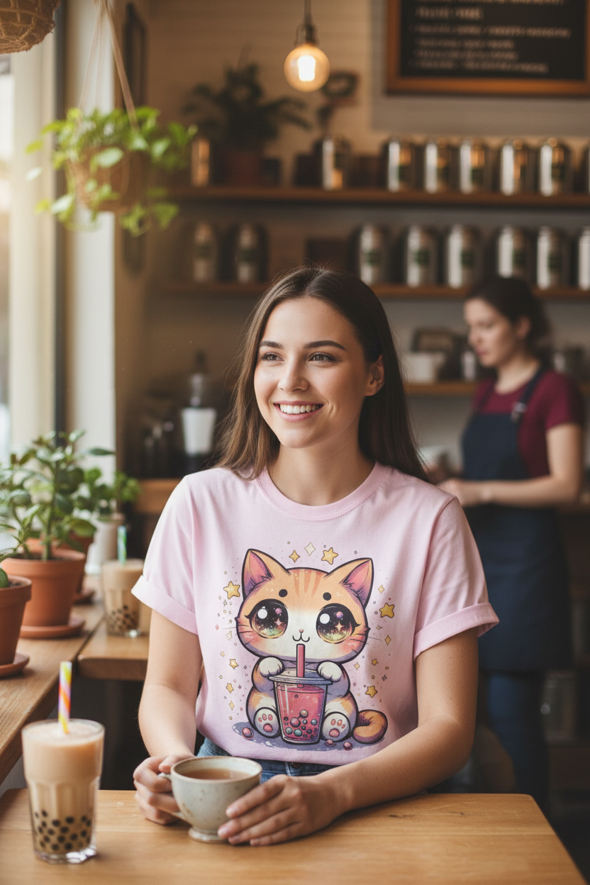 Anime Cat Bubble Tea  (1) Unisex Oversized Boxy Tee