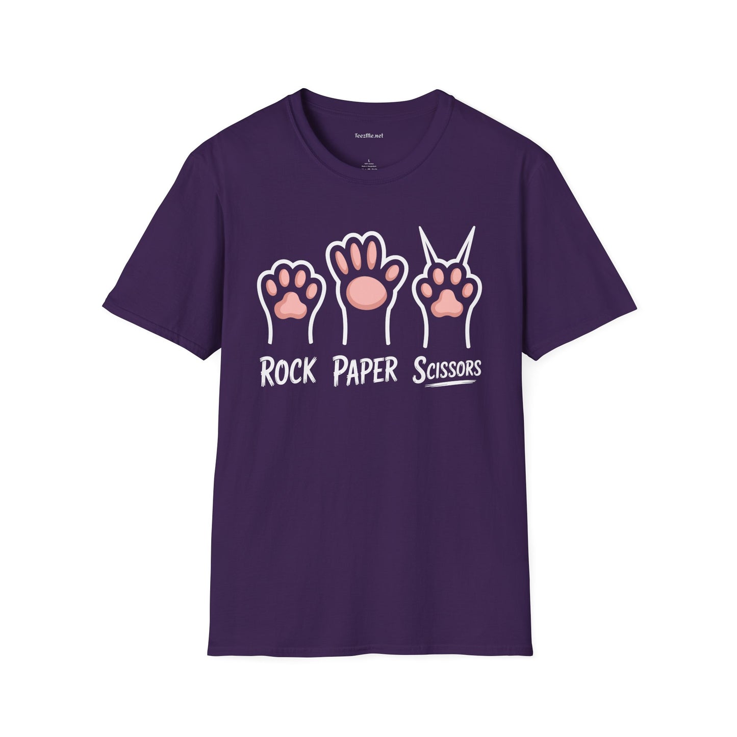 Rock Paper Scissors Cat Unisex Softstyle T-Shirt 100% Cotton Graphic