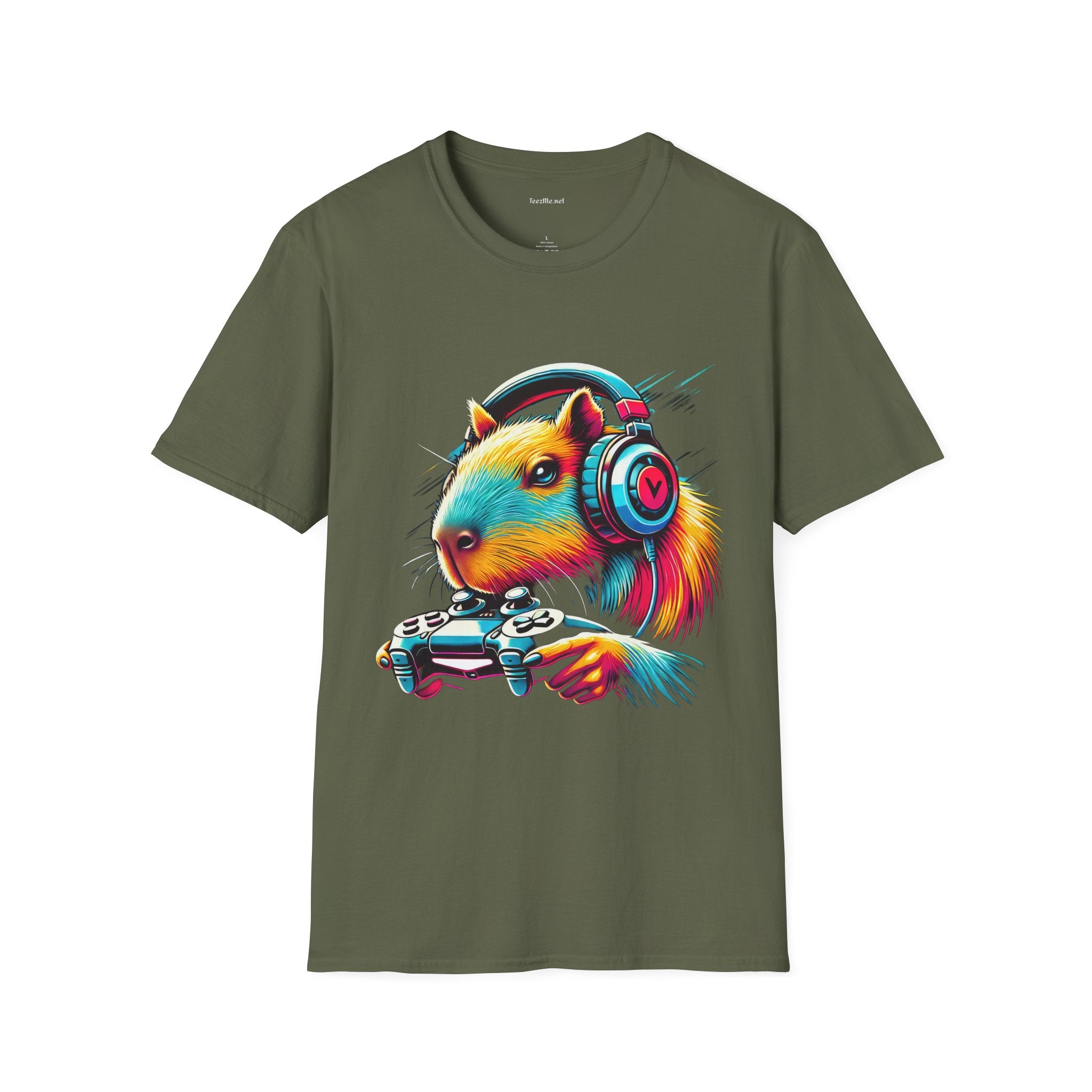 Capybara Video Gamer Unisex Softstyle T-Shirt 100% Cotton Graphic