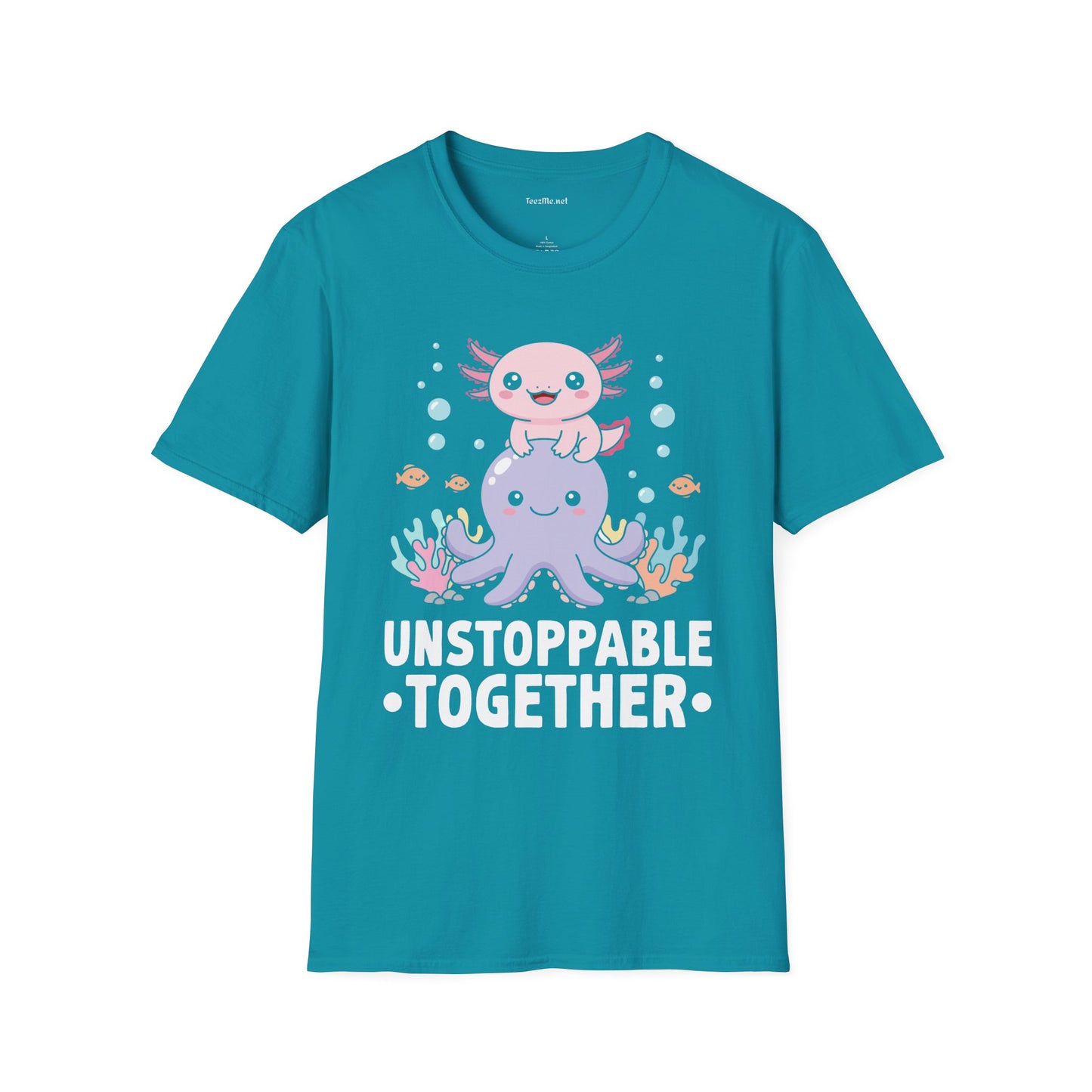 Cute Axolotl Unstoppable Together Unisex Soft Style T-Shirt 100% Cotton Graphic