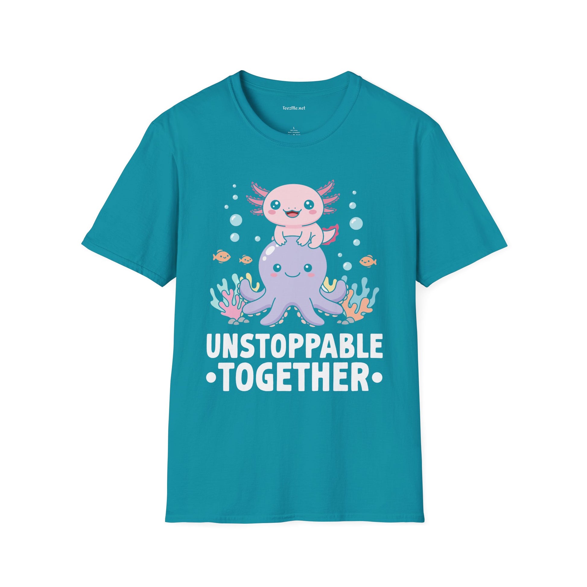 Cute Axolotl Unstoppable Together Unisex Soft Style T-Shirt 100% Cotton Graphic