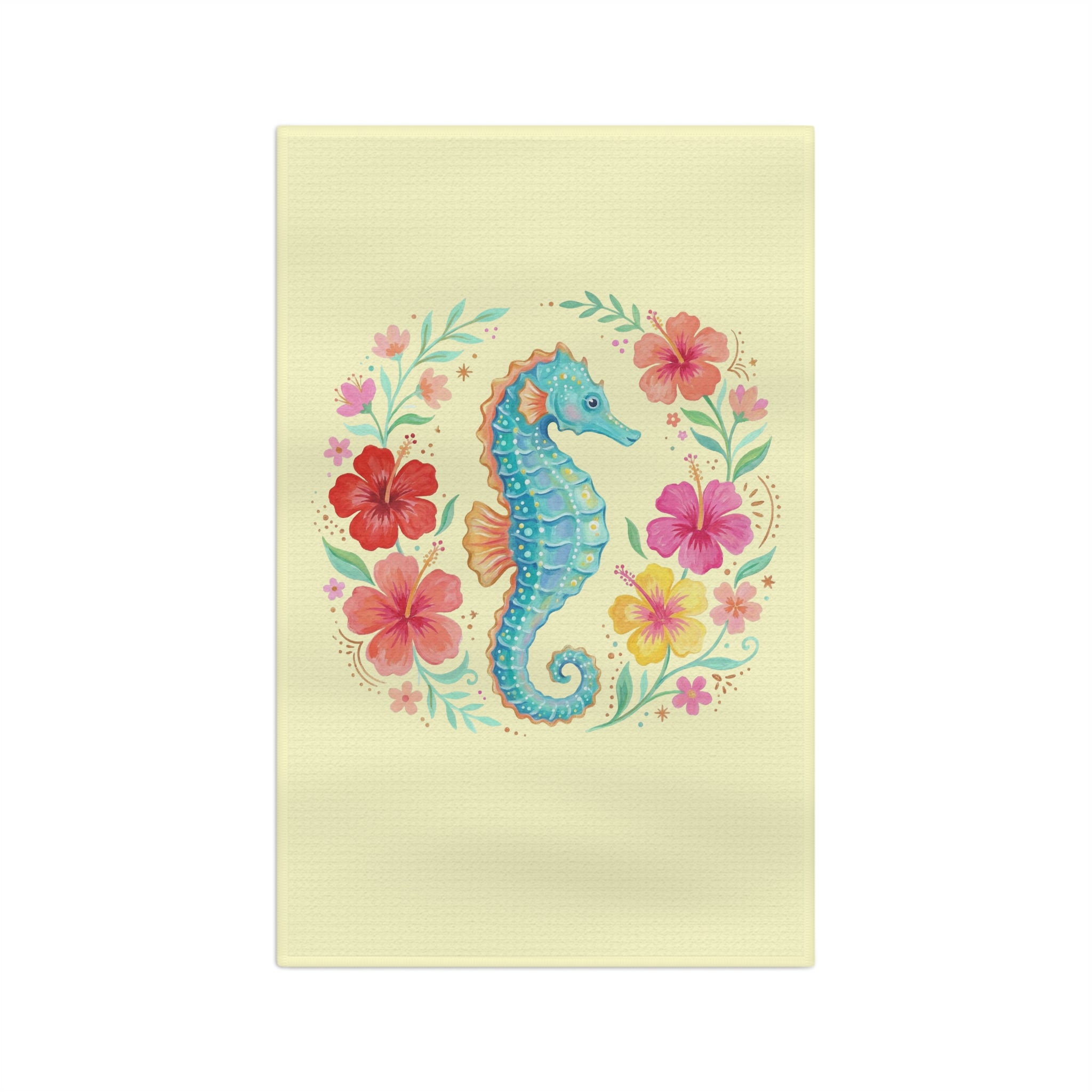 Seahorse Floral Microfiber Tea Towel — Tropical Hibiscus Kitchen Towel