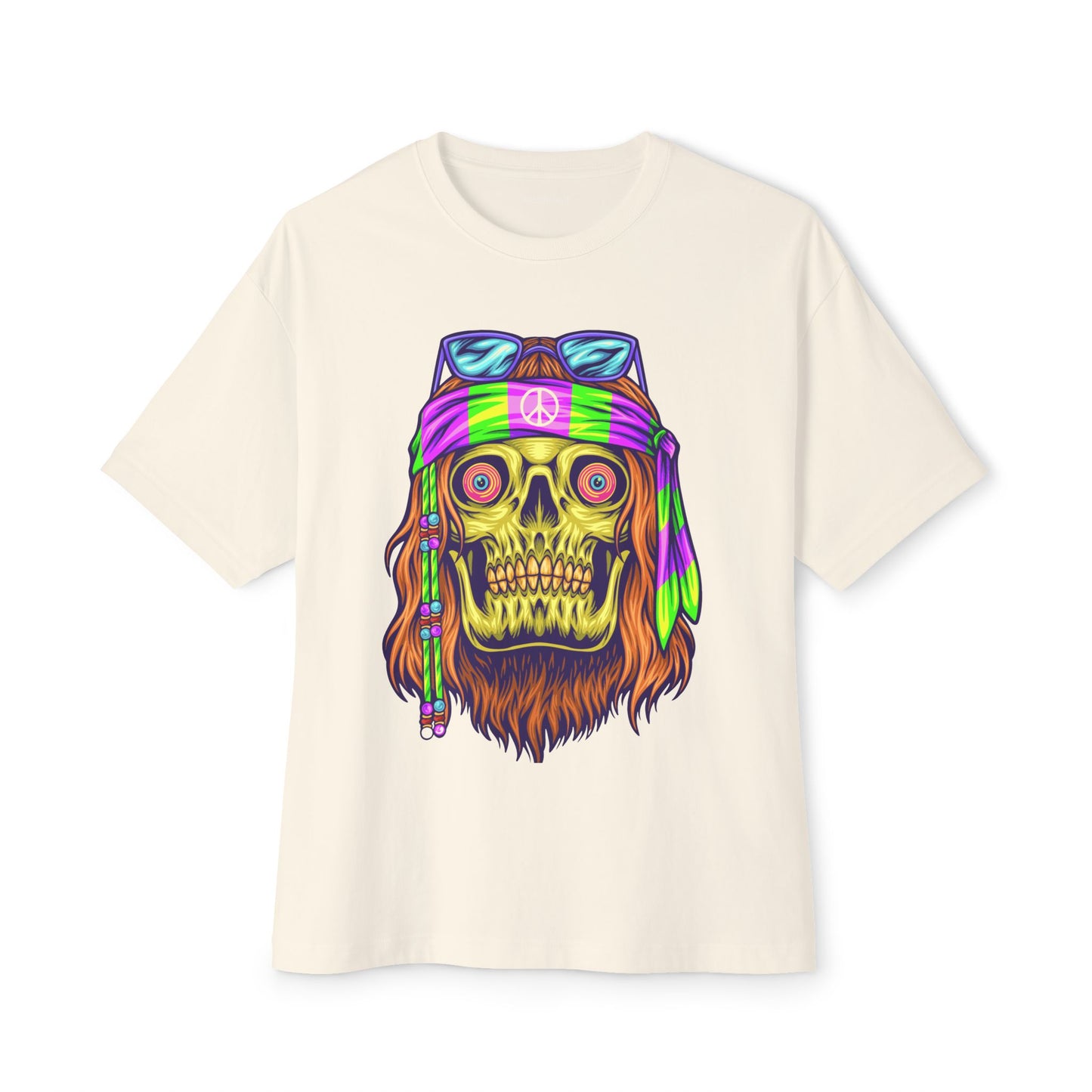 Psychedelic Hippie Skull Unisex Oversized Boxy Tee