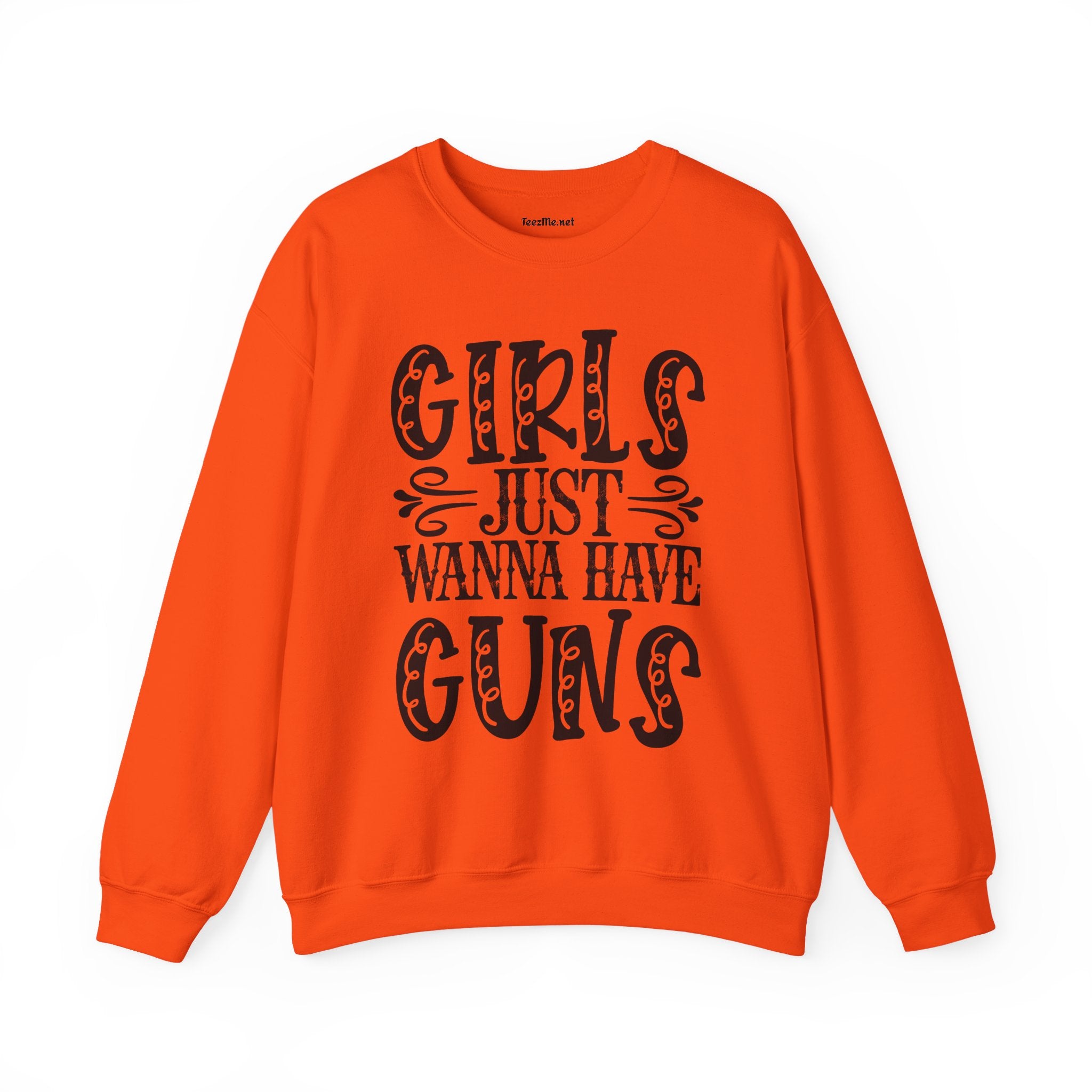 Crewneck Sweatshirt — "Girls Just Wanna Have Guns" Graphic (Women’s Rights & Firearm Pride)