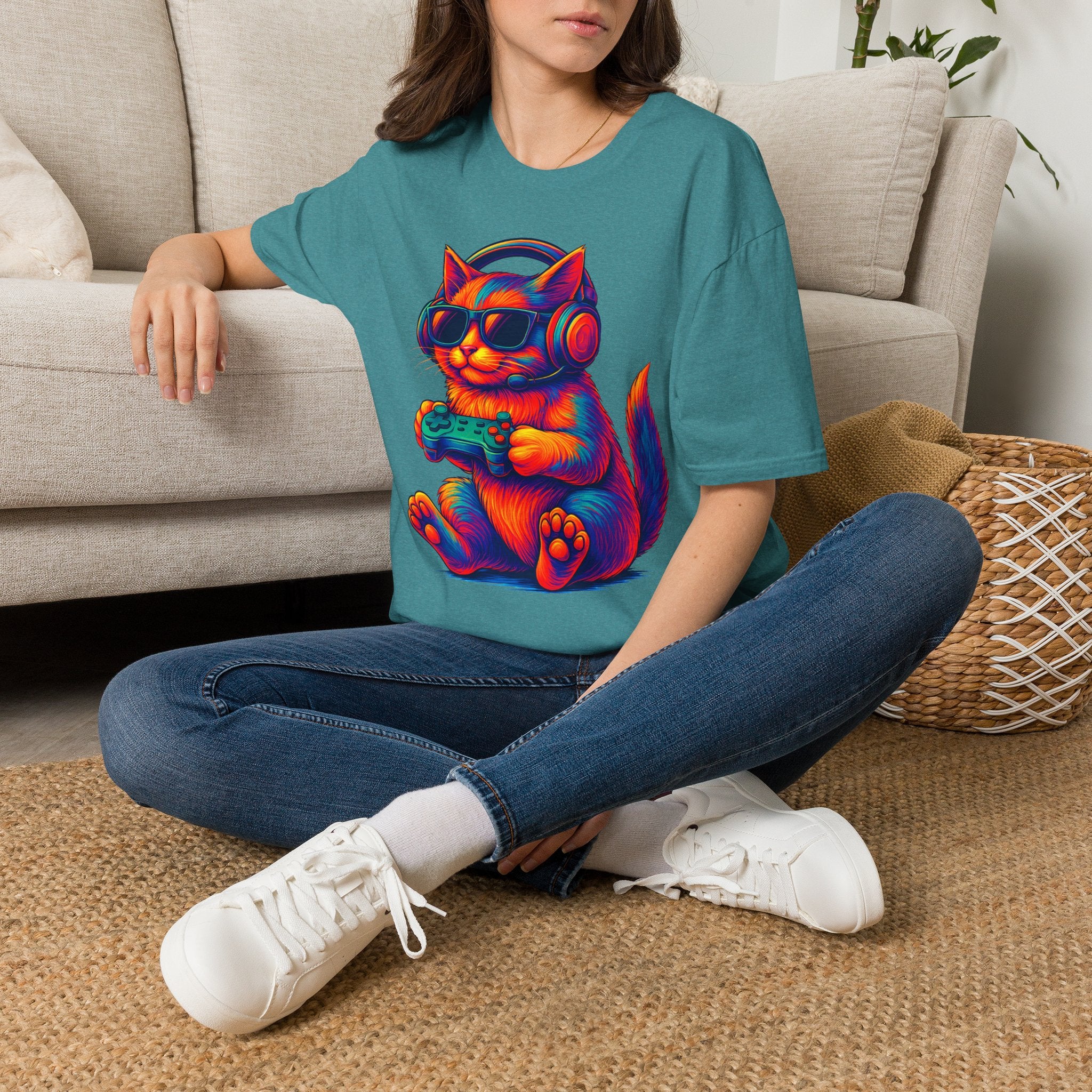Cat Gamer Video Unisex Softstyle T-Shirt 100% Cotton Graphic