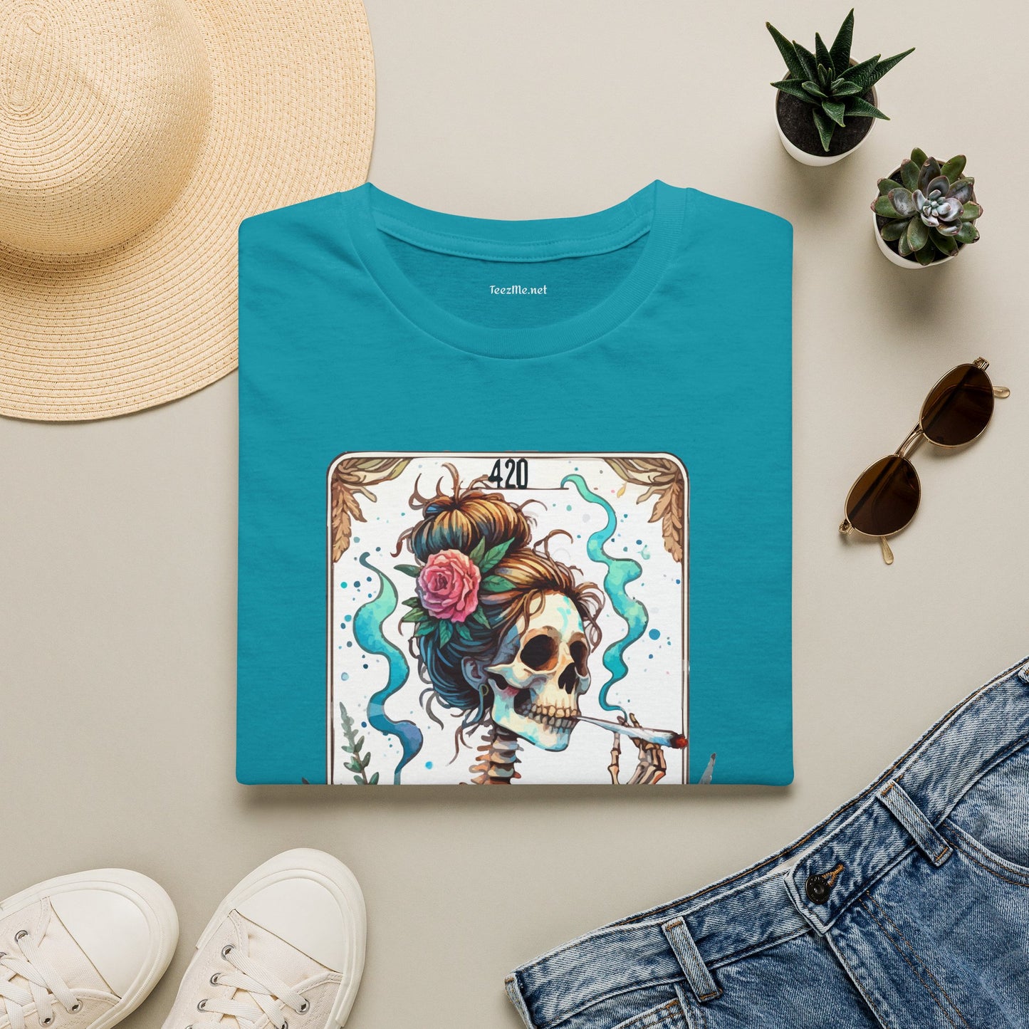 Boho Stoner Skeleton Cannabitch Unisex Softstyle T-Shirt 100% Cotton Graphic