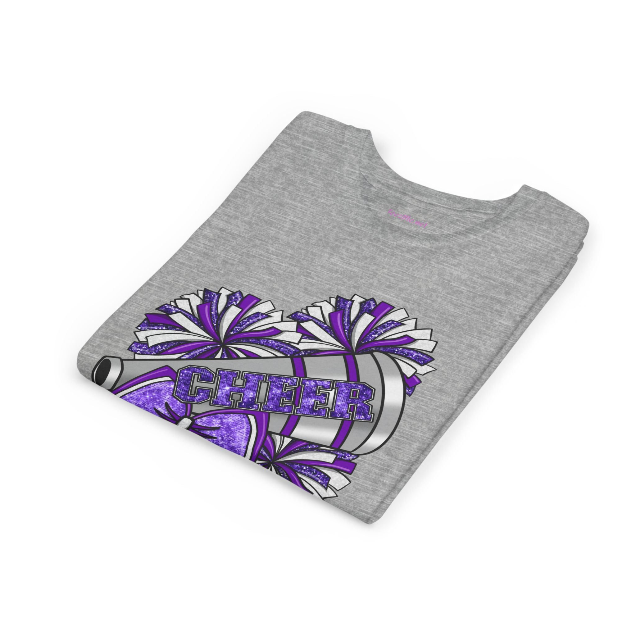 Youth Cheerleader Tee — Purple Pom-Pom & Megaphone Cheer Shirt