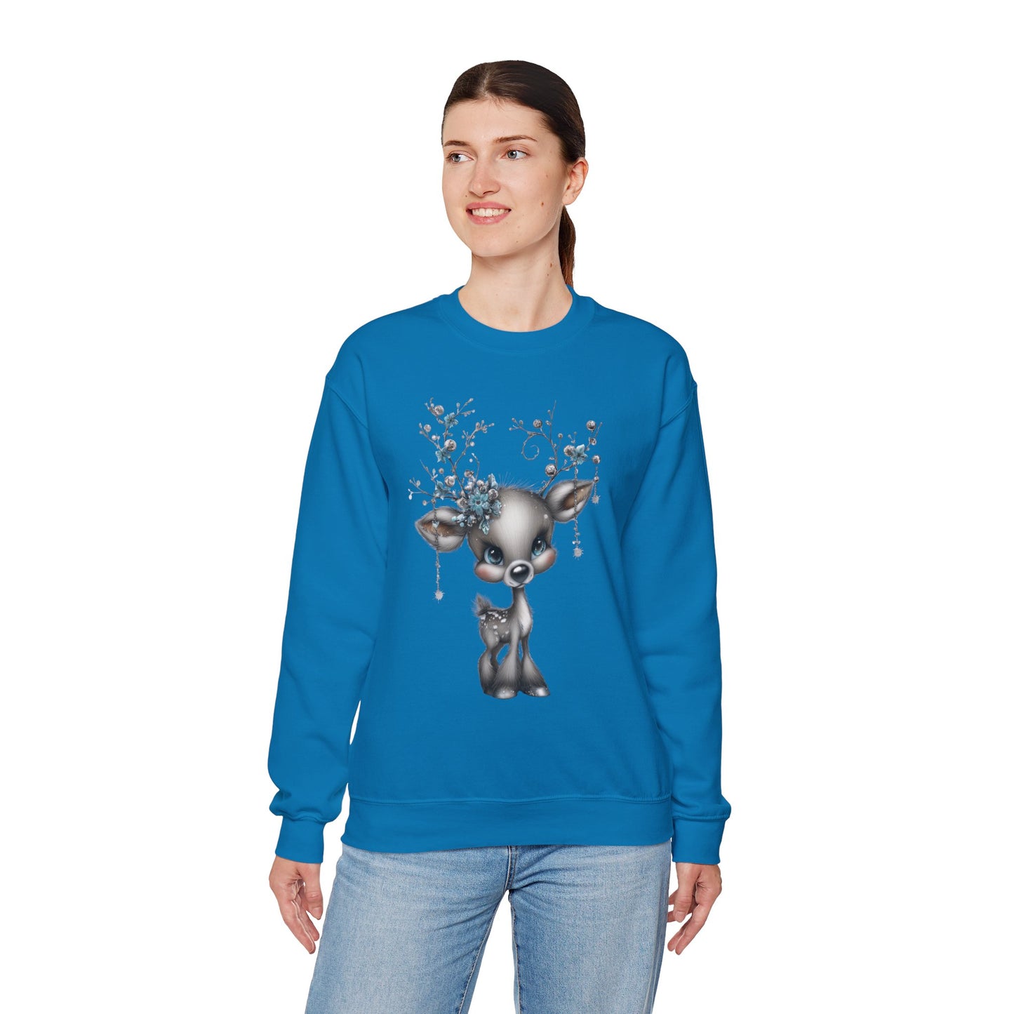 Winter Floral Reindeer Unisex Heavy Blend™ Crewneck Sweatshirt