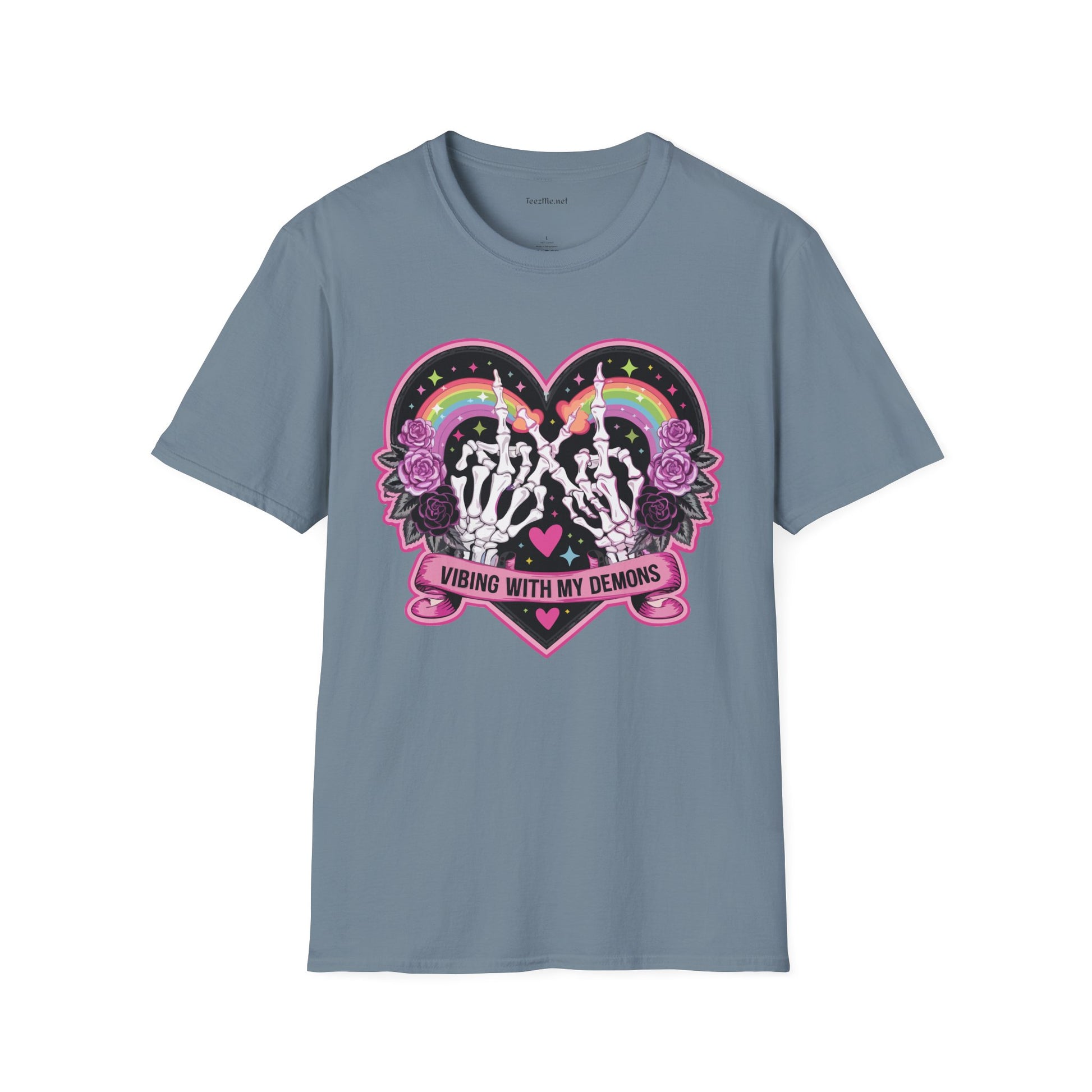 Vibing with My Demons Unisex Softstyle T-Shirt 100% Cotton Graphic