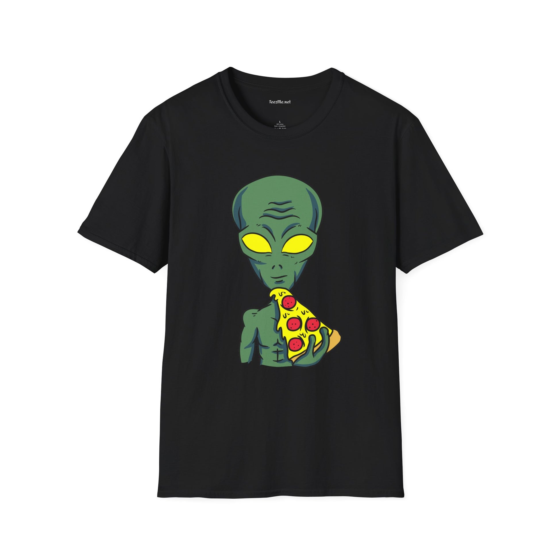 Alien Eating Pizza  Unisex Softstyle T-Shirt 100% Cotton Graphic