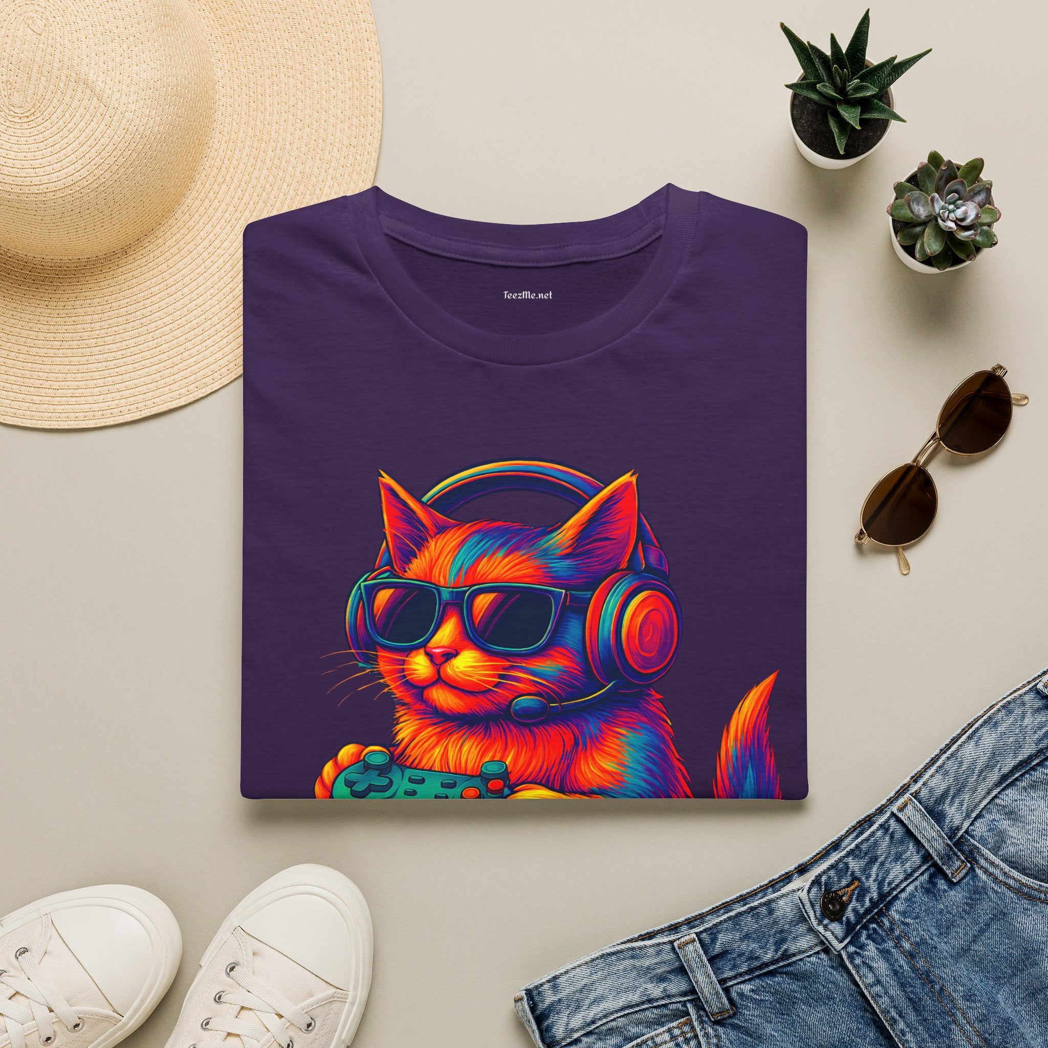 Cat Gamer Video Unisex Softstyle T-Shirt 100% Cotton Graphic