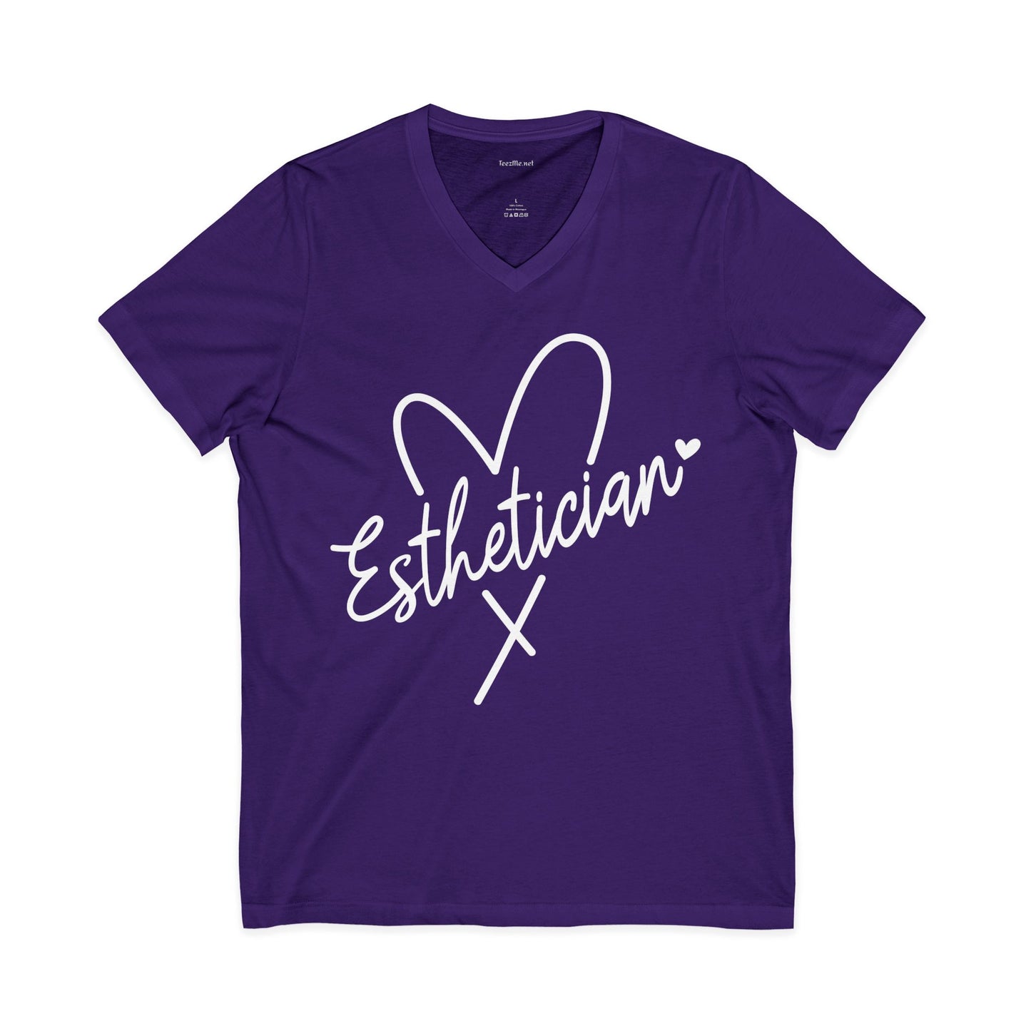 Esthetician with heart (white text) Unisex Jersey Short Sleeve V-Neck Tee