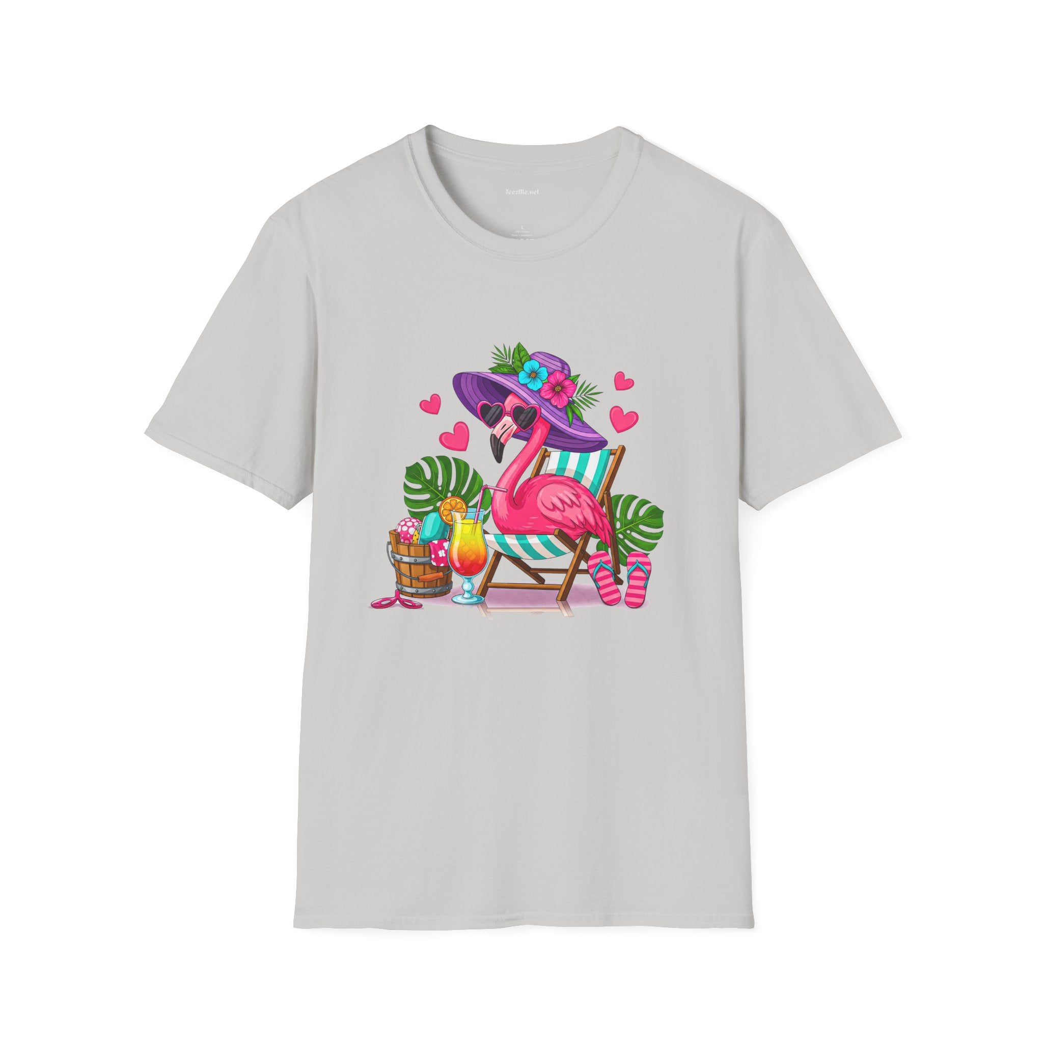 Chic Beach Flamingo Unisex Softstyle T-Shirt 100% Cotton Graphic