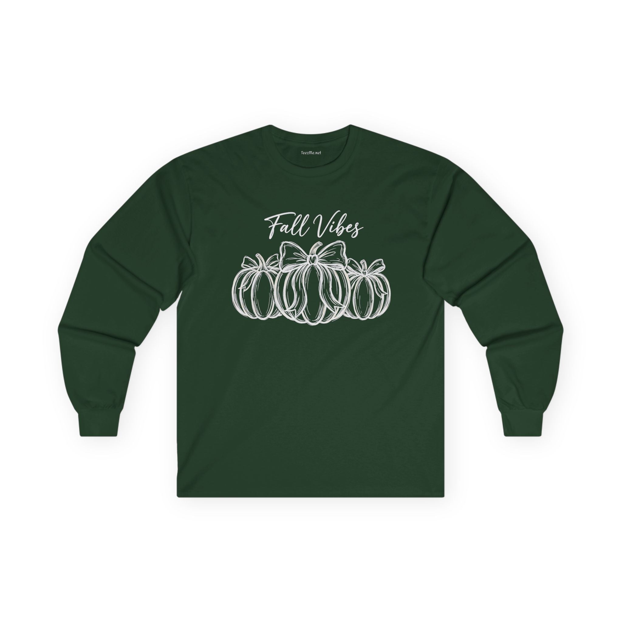 Fall Vibes Long Sleeve Tee — White Pumpkin Graphic
