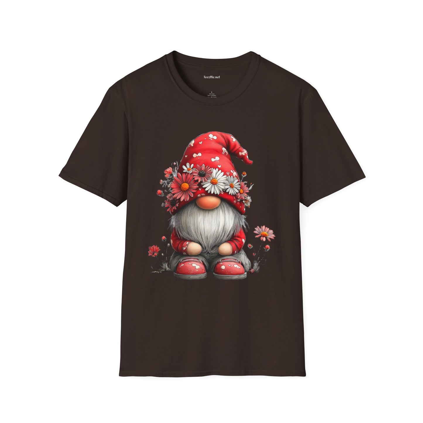 Floral Gnome Unisex SoftStyle T-Shirt 100% Cotton Graphic
