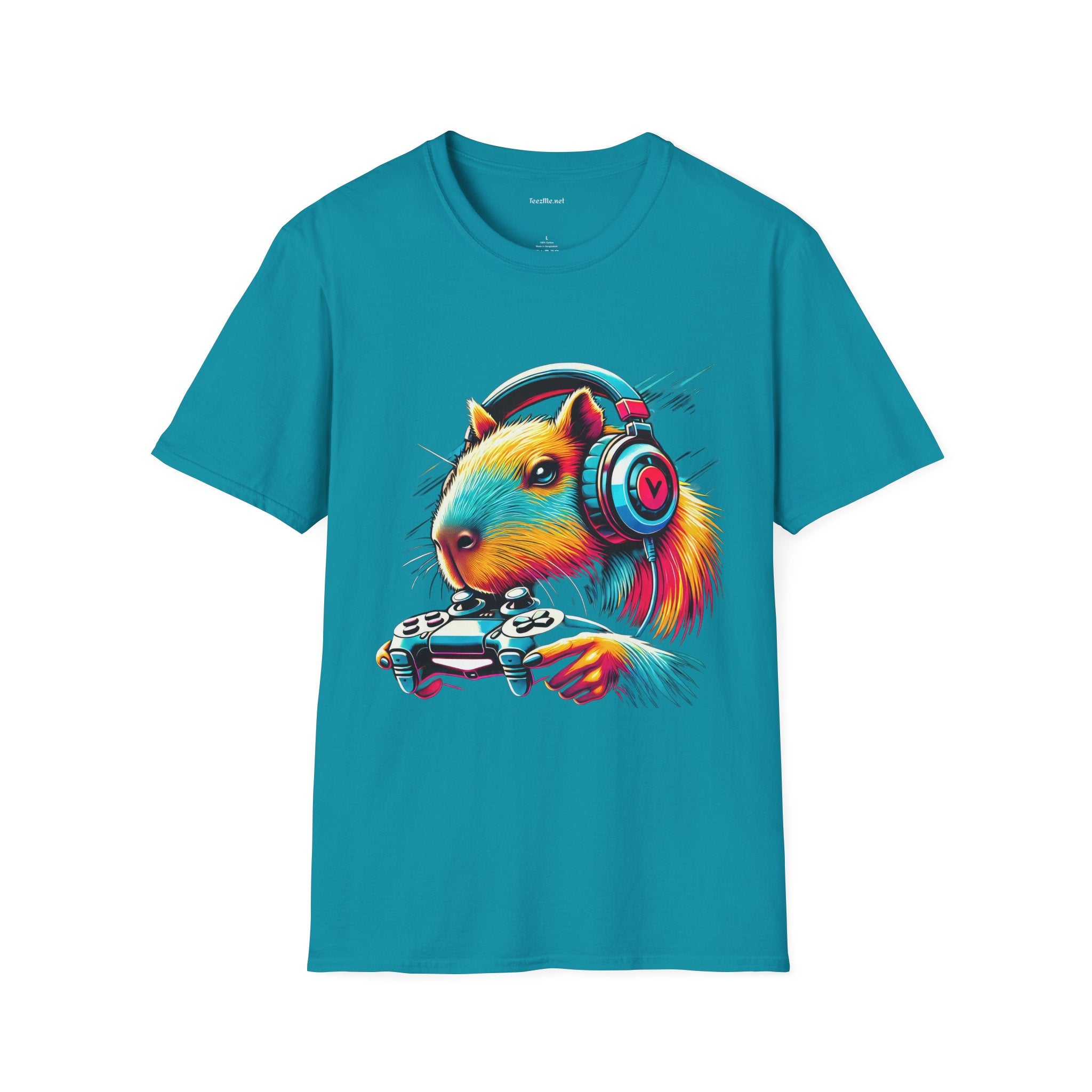 Capybara Video Gamer Unisex Softstyle T-Shirt 100% Cotton Graphic