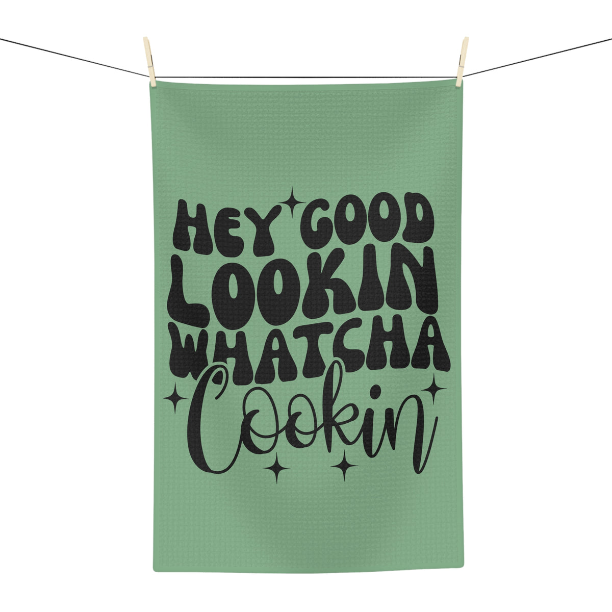 Hey Good Lookin Whatcha Cookin Tea Towel — Retro Kitchen Green Dish Towel