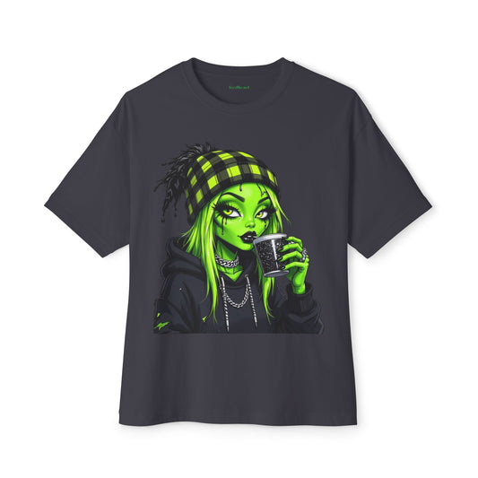 Alien Coffee Girl Unisex Oversized Boxy Tee