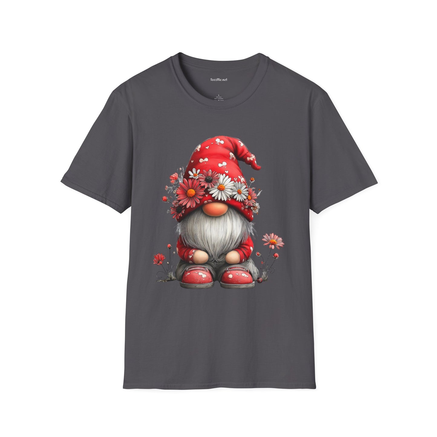 Floral Gnome Unisex SoftStyle T-Shirt 100% Cotton Graphic