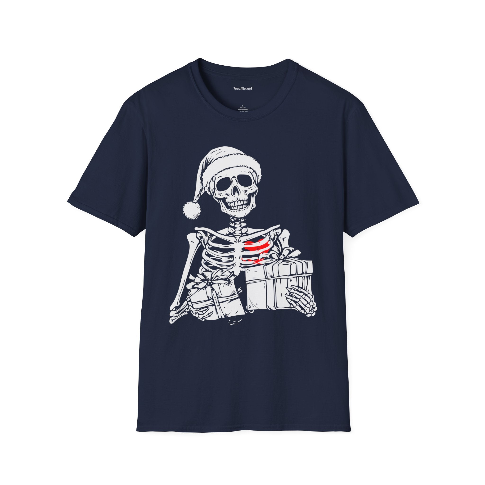 Christmas Skeleton with Presents Unisex Softstyle T-Shirt 100% Cotton Graphic