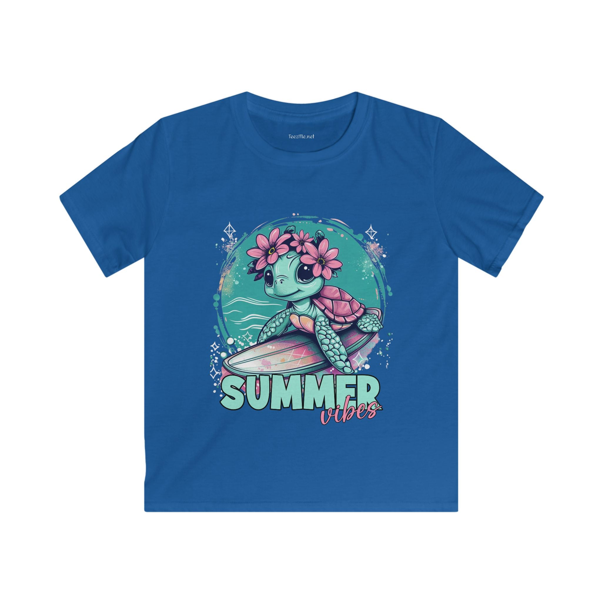 Summer Vibes Surfing Turtle Softstyle Tee Children