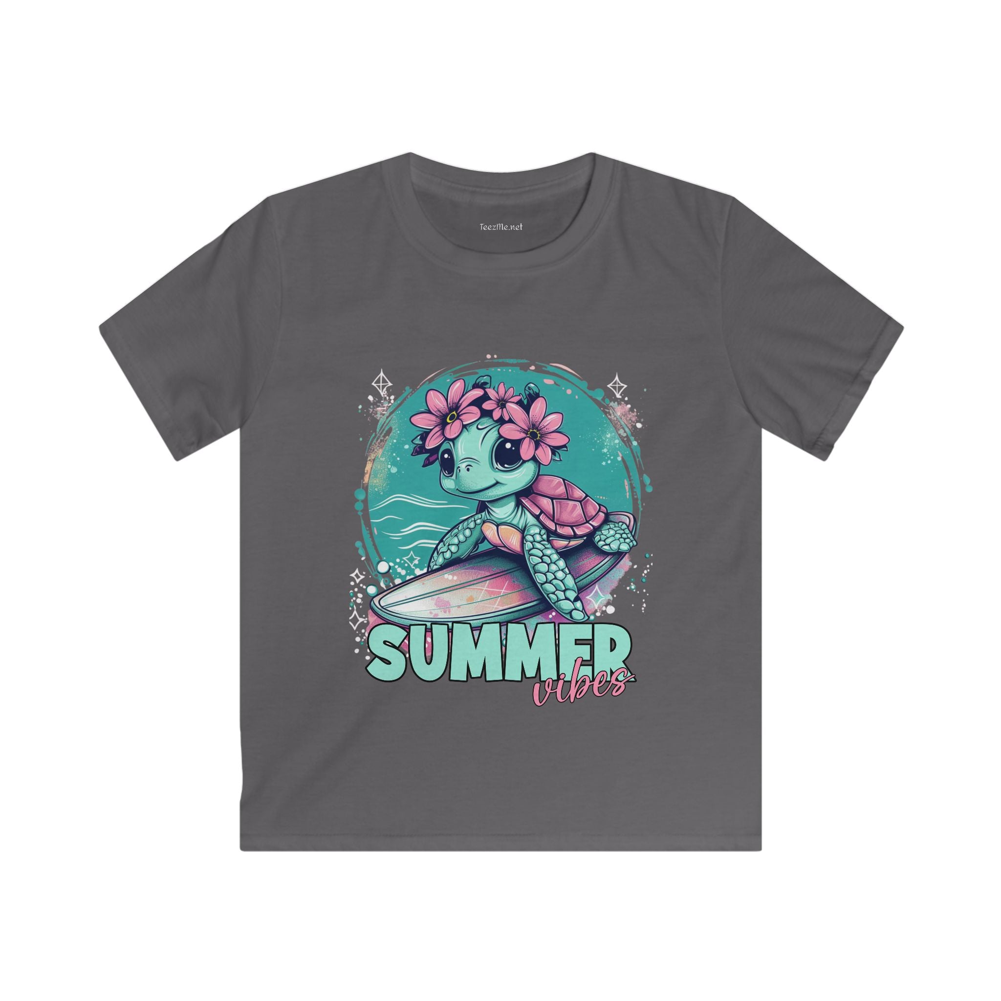 Summer Vibes Surfing Turtle Softstyle Tee Children