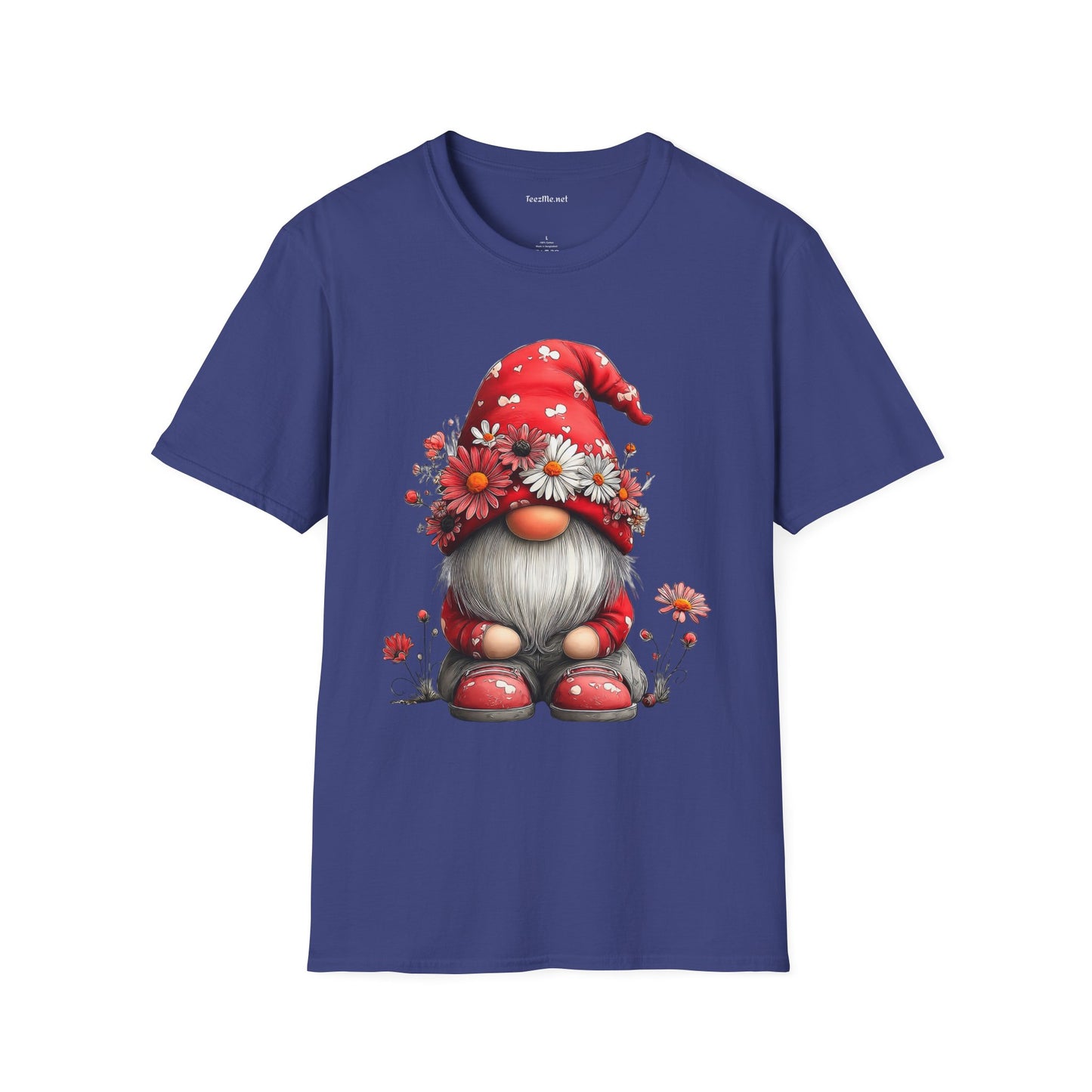 Floral Gnome Unisex SoftStyle T-Shirt 100% Cotton Graphic