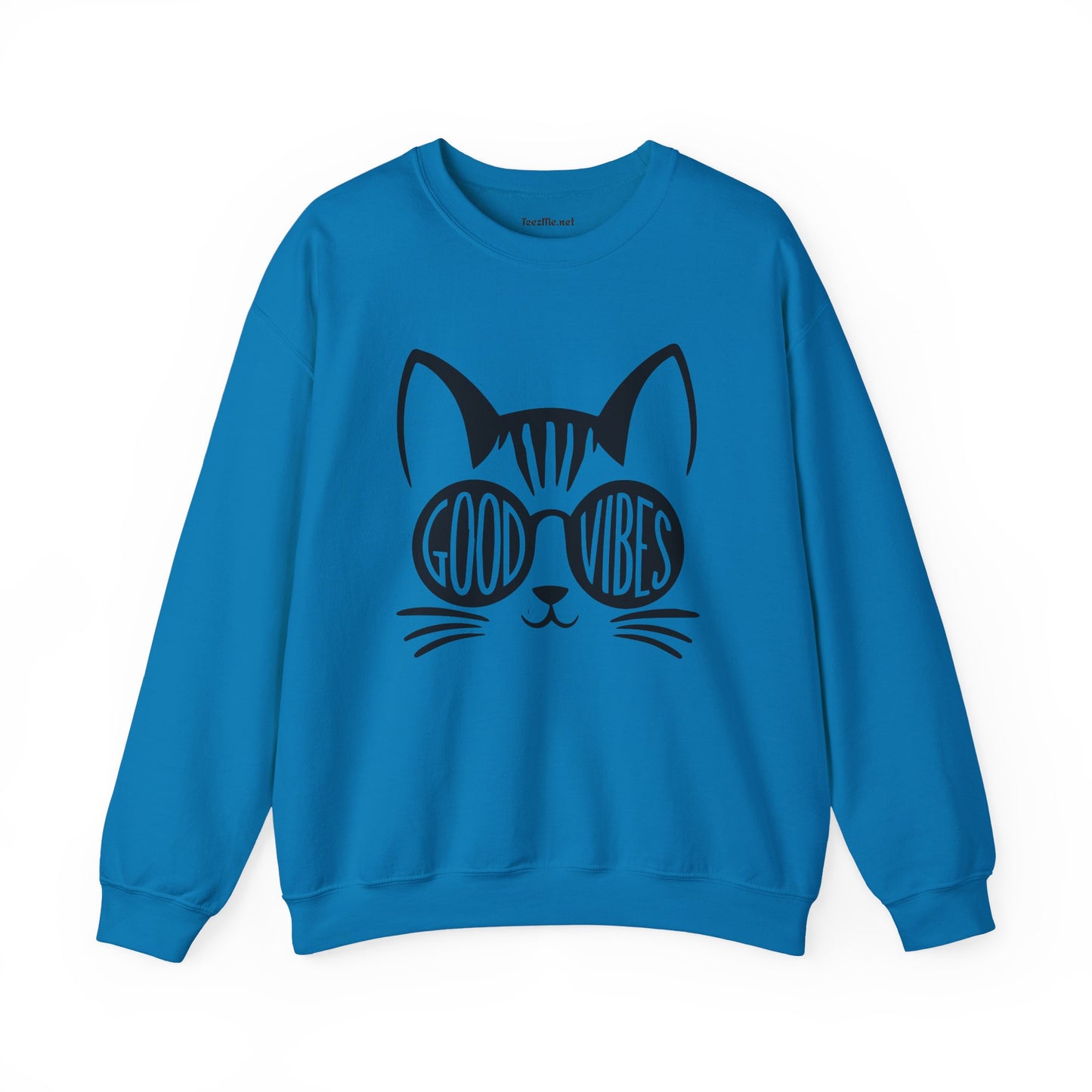 Good Vibes Cat Glasses  Unisex Heavy Blend™ Crewneck Sweatshirt Inspirational