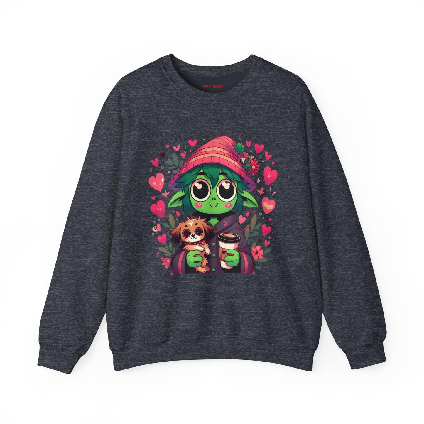 Cute Alien with Hearts Unisex Heavy Blend™ Crewneck Sweatshirt